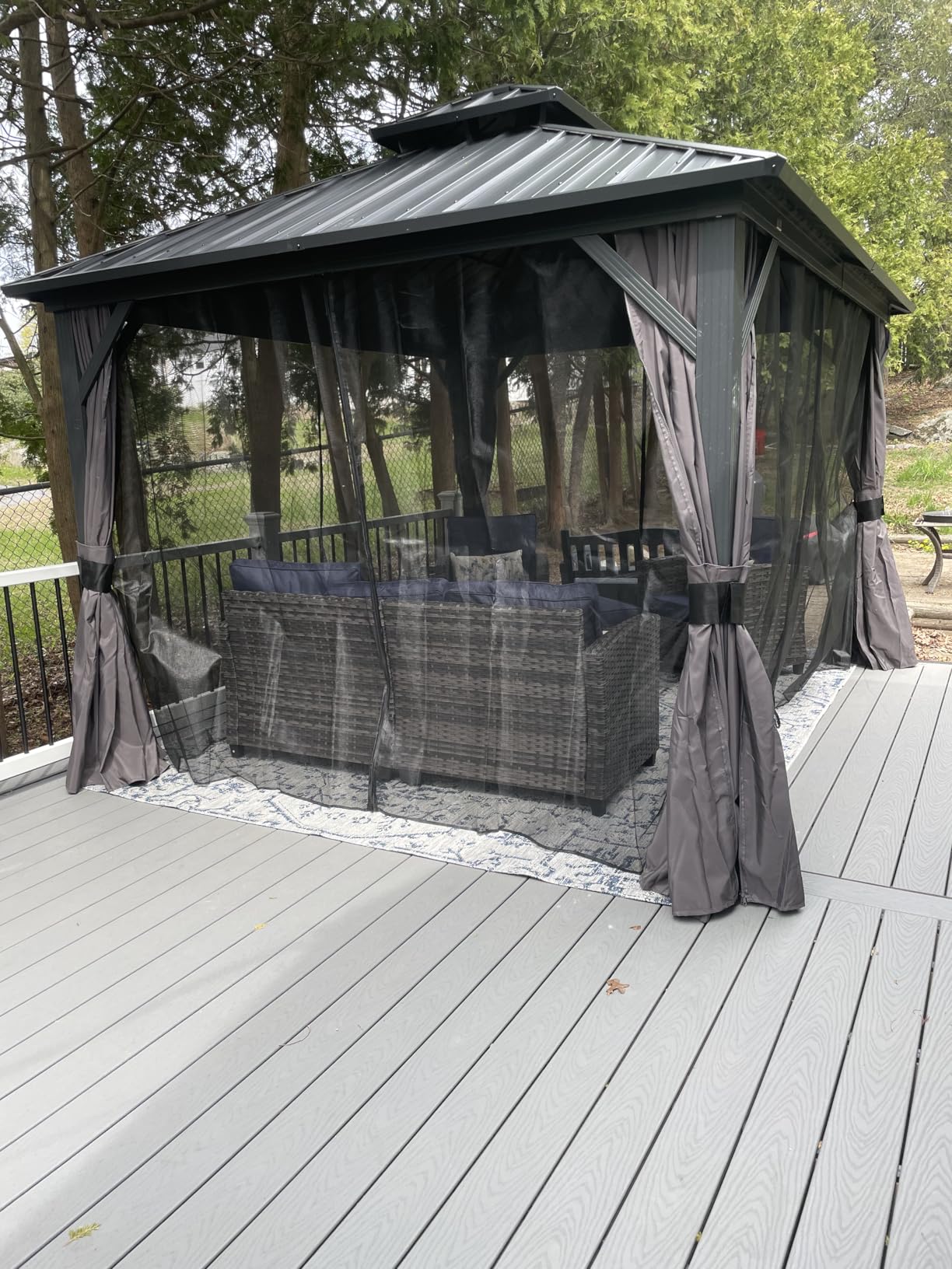 PURPLE LEAF 10' X 12' Gazebo Outdoor Aluminum Gazebo with Heavy Duty Galvanized Steel Double Roof for Patio Backyard Deck, Netting and Curtains Included, Grey customer photo 1