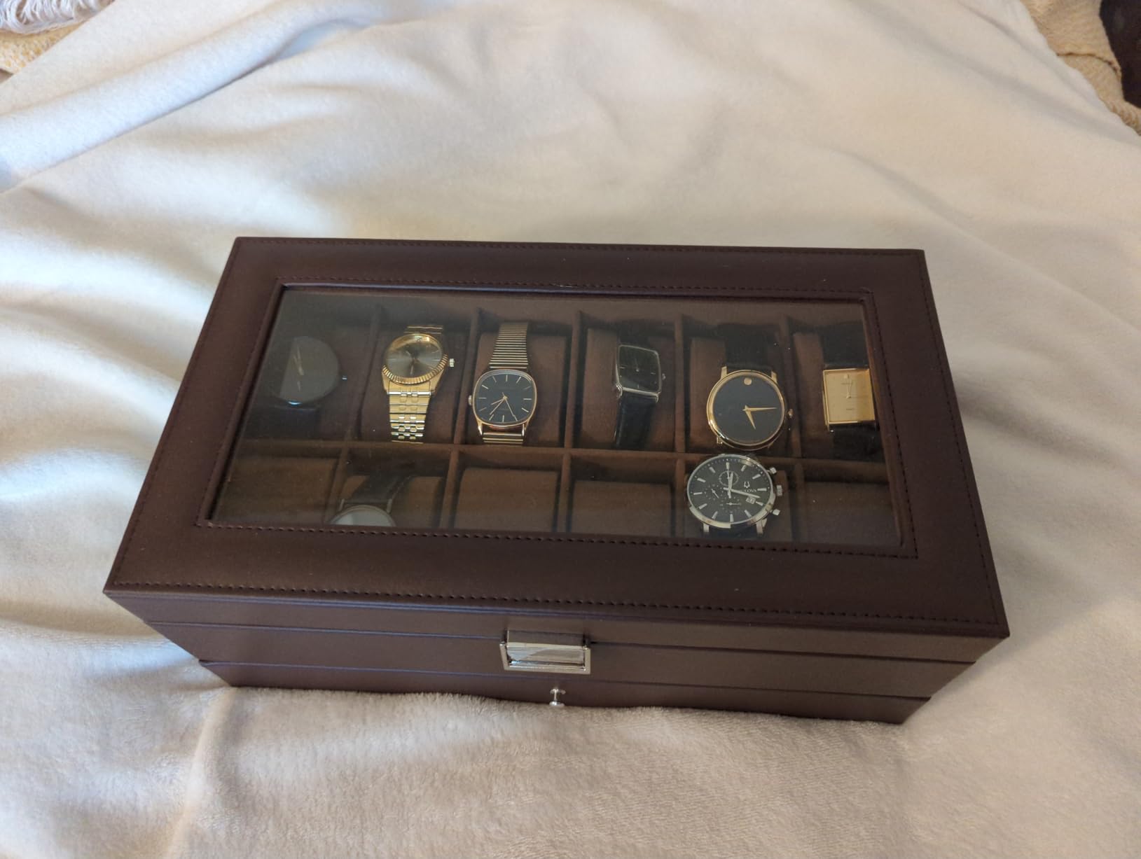 ProCase Watch Box, Fathers Day Gift for Dad, 12 Slot Mens Watch Case With Drawer, 2-Layer Watch Display Case With Glass Lid, Mens Jewelry Box Storage Holder Organizer -12Slot, Espresso customer photo 1