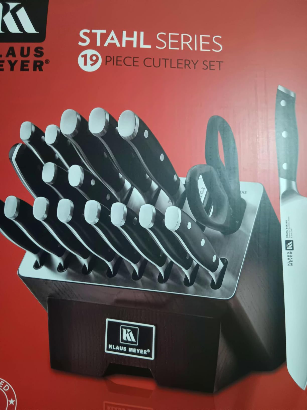 Klaus Meyer 19-Piece Knife Block Set with Sharpener, High Carbon German Stainless Steel (Stahl), Full-Tang Handles, Kitchen Knife Set (Black) customer photo 2