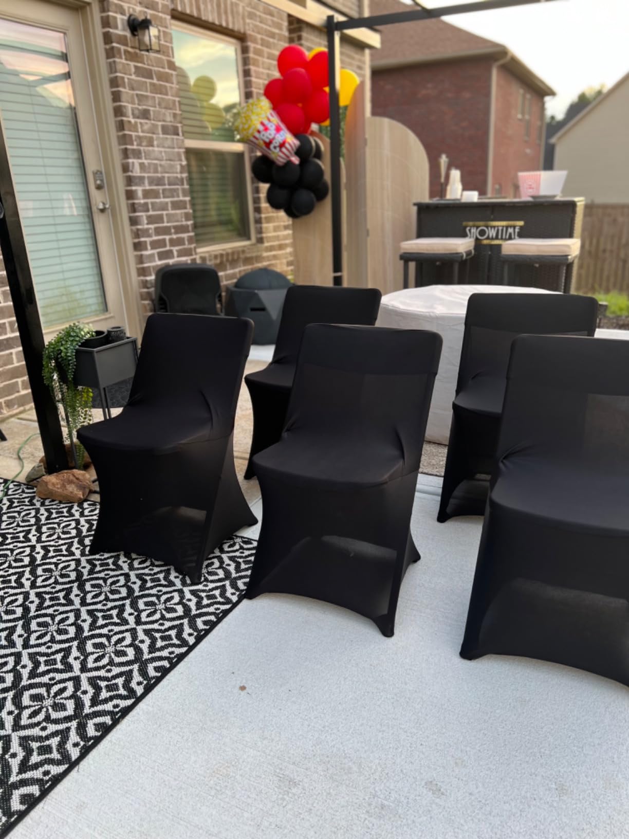 3-Piece Patio Bar Set - Brown Wicker with Removable Cushions, Glass Top Table, Two Stools, 10 FT Umbrella, Dark Blue customer photo 2