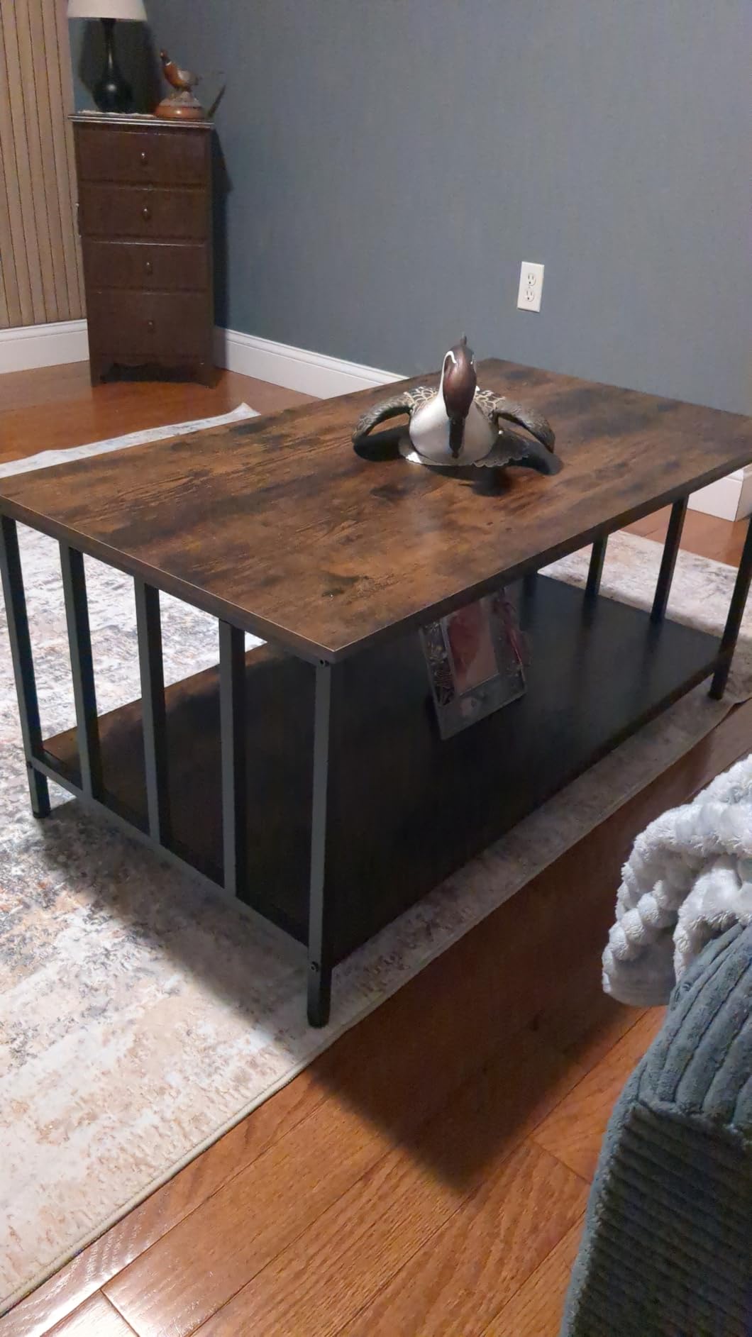 Homeiju Coffee Table for Living Room with Slatted Sides Frame, Modern Farmhouse Living Room Table with 2-Tier Storage Shelf for Home Office, Apartment, Grey Wash, 39 inch customer photo 1