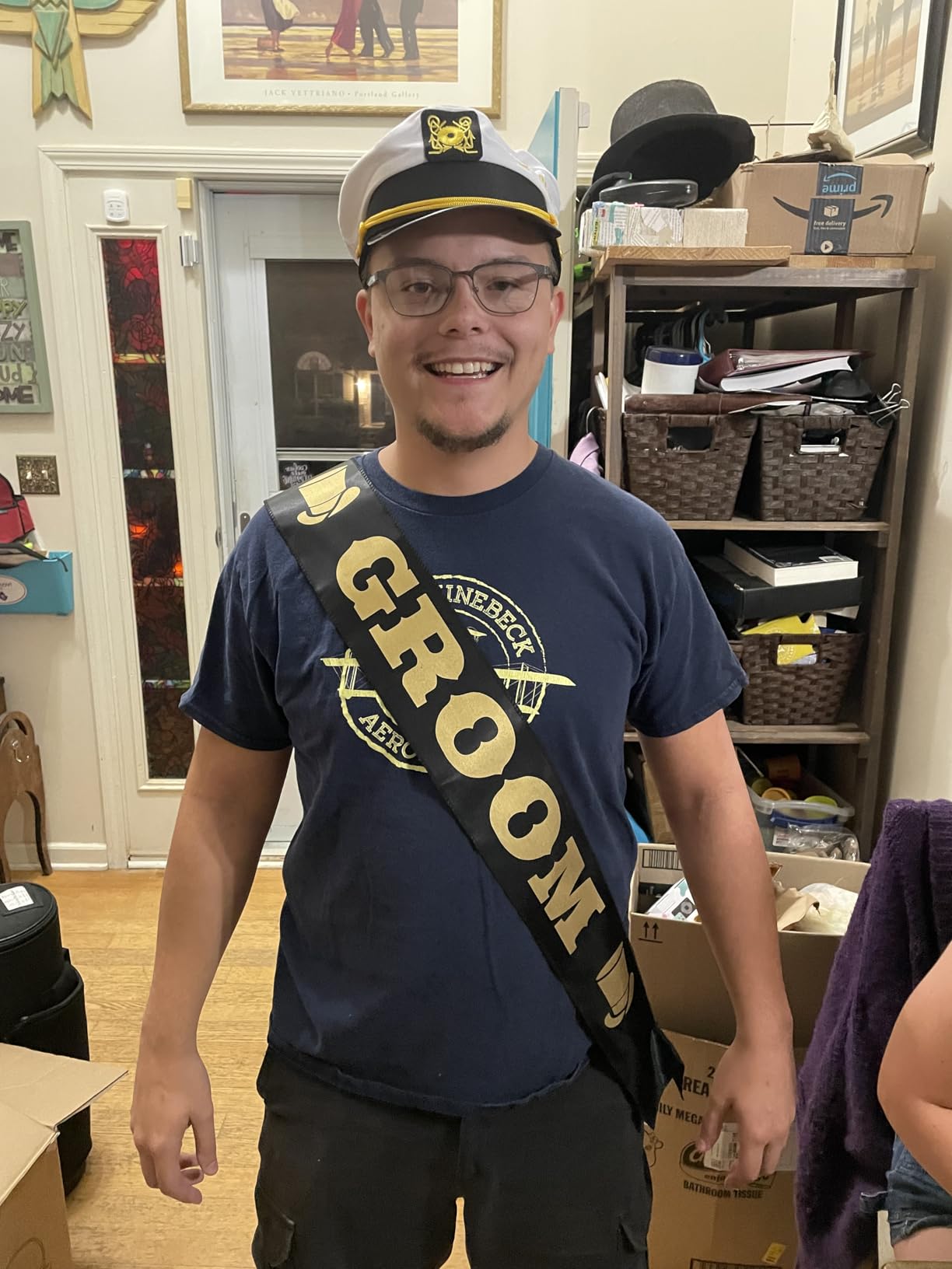 Bachelor Party Captain's Hat, Glasses, Sash Set - Groom To Be Accessories Set Includes Captain's Hat Groom Sunglasses Groom Sash customer photo 2