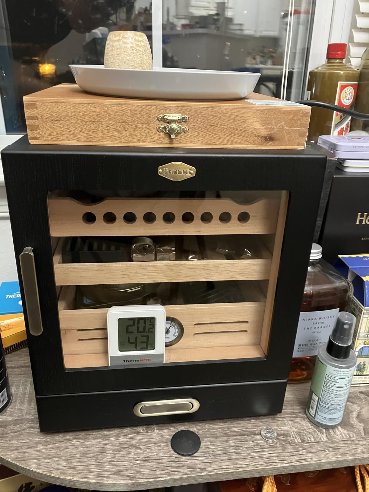 COOL KNIGHT Cigar Humidor Cabinet, Cigar Cabinet Humidor with Spanish Cedar Wood Drawer, Precision Hygrometer, 2 Humidifiers and Cigar Accessories Drawer, Christmas for Cigar Lovers customer photo 1