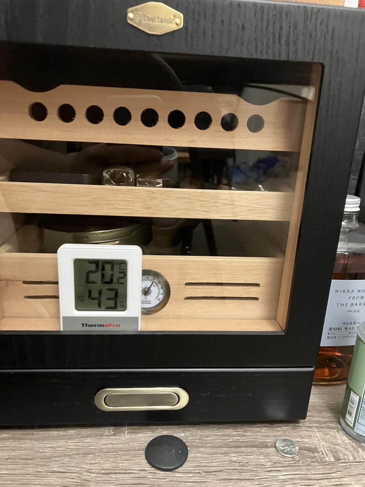 COOL KNIGHT Cigar Humidor Cabinet, Cigar Cabinet Humidor with Spanish Cedar Wood Drawer, Precision Hygrometer, 2 Humidifiers and Cigar Accessories Drawer, Christmas for Cigar Lovers customer photo 2