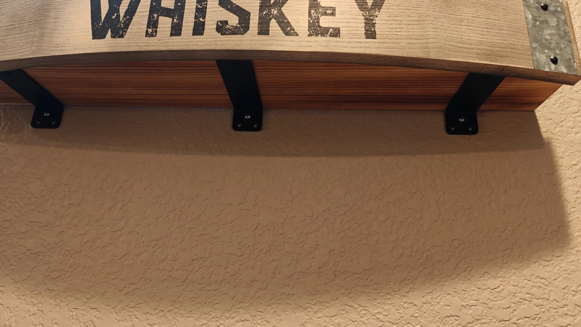 Aged & Charred Bourbon Barrel Shelf - Wall Mounted Bourbon Wooden Display Rack, Oak Barrel Shelves - Bourbon Gifts for Men customer photo 2