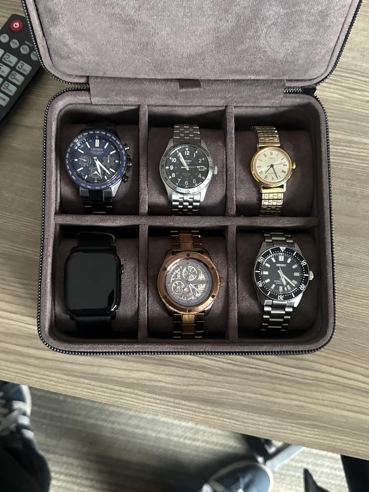 TAWBURY Watch Case - 6 Slot Genuine Top-Grain Leather Watch Box for Men & Women with Extra Wide Pillows for Large Watches - Portable Wristwatch Storage for Home & Travel (Black) customer photo 1