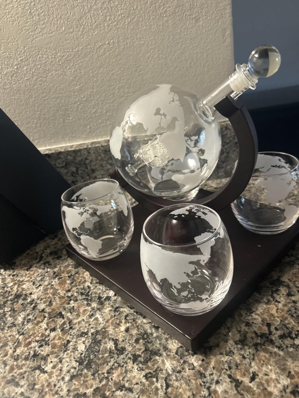 Whiskey Decanter Globe Set for Men with 4 Glasses, Bourbon, Rum, Scotch, Crystal Clear Decanter Sets - Whiskey Gifts for Men Dad Him (Globe Decanter) customer photo 2