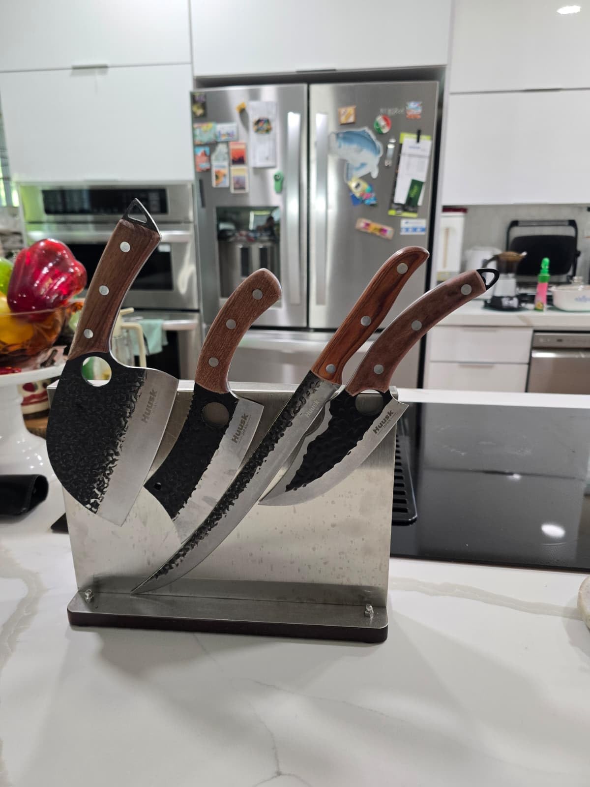 Huusk Butcher Knife Set Hand Forged Serbian Chef Knife Viking Boning Knife Cleaver Knife 3PCS Kitchen Knife Set for Meat Cutting Home & Outdoor Cooking BBQ Knives Gift for Men customer photo 2