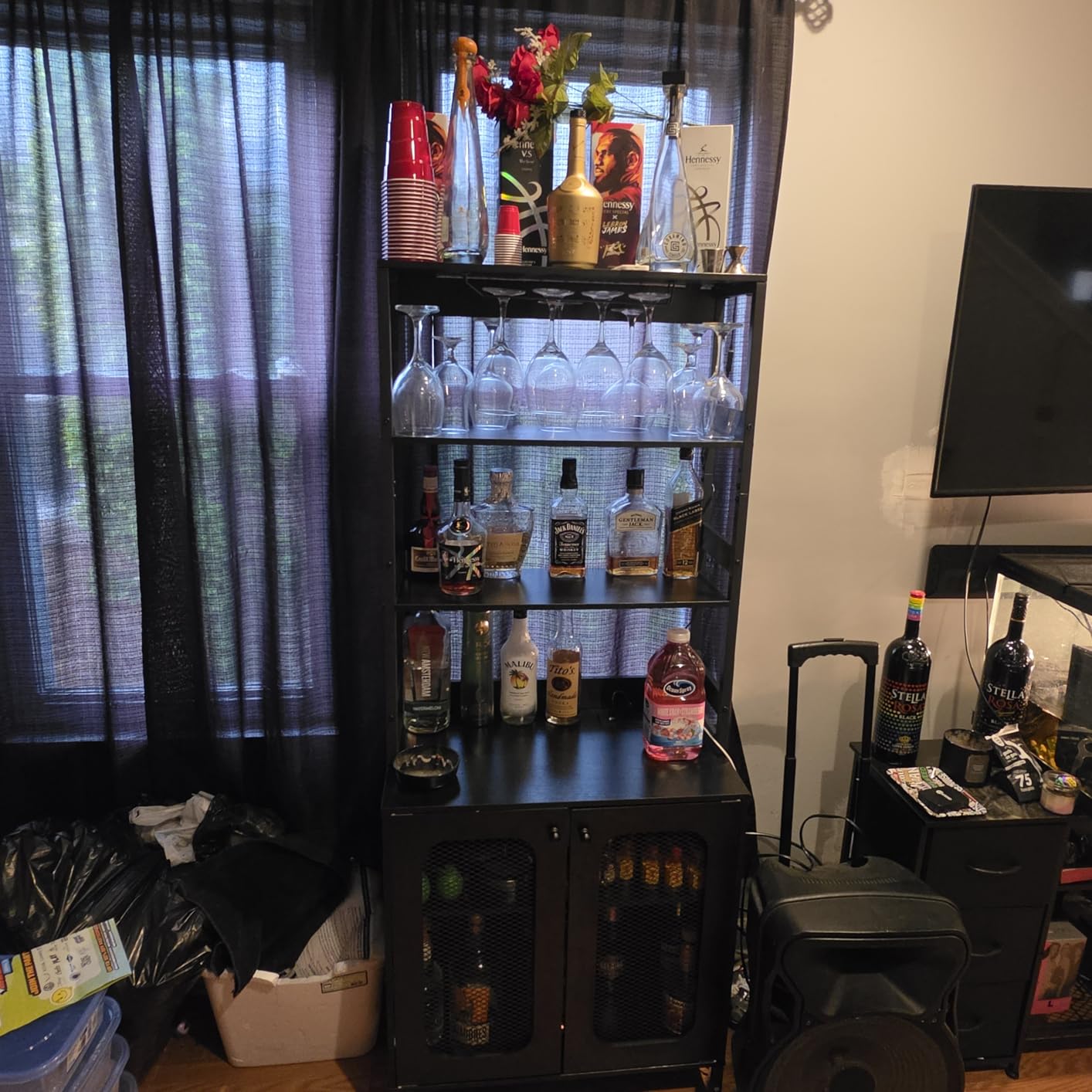 Aheaplus Bar Cabinet with Power Outlets, 67