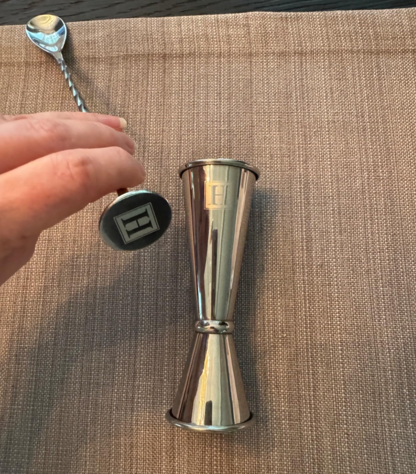 24oz Cocktail Shaker Set with 1 oz 2oz Jigger - Monogram Initials Martini Shaker Set - 304 Stainless Steel Bar Shaker for Margarita,Mojito-Personalized Gift for Friend,Husband-M customer photo 2