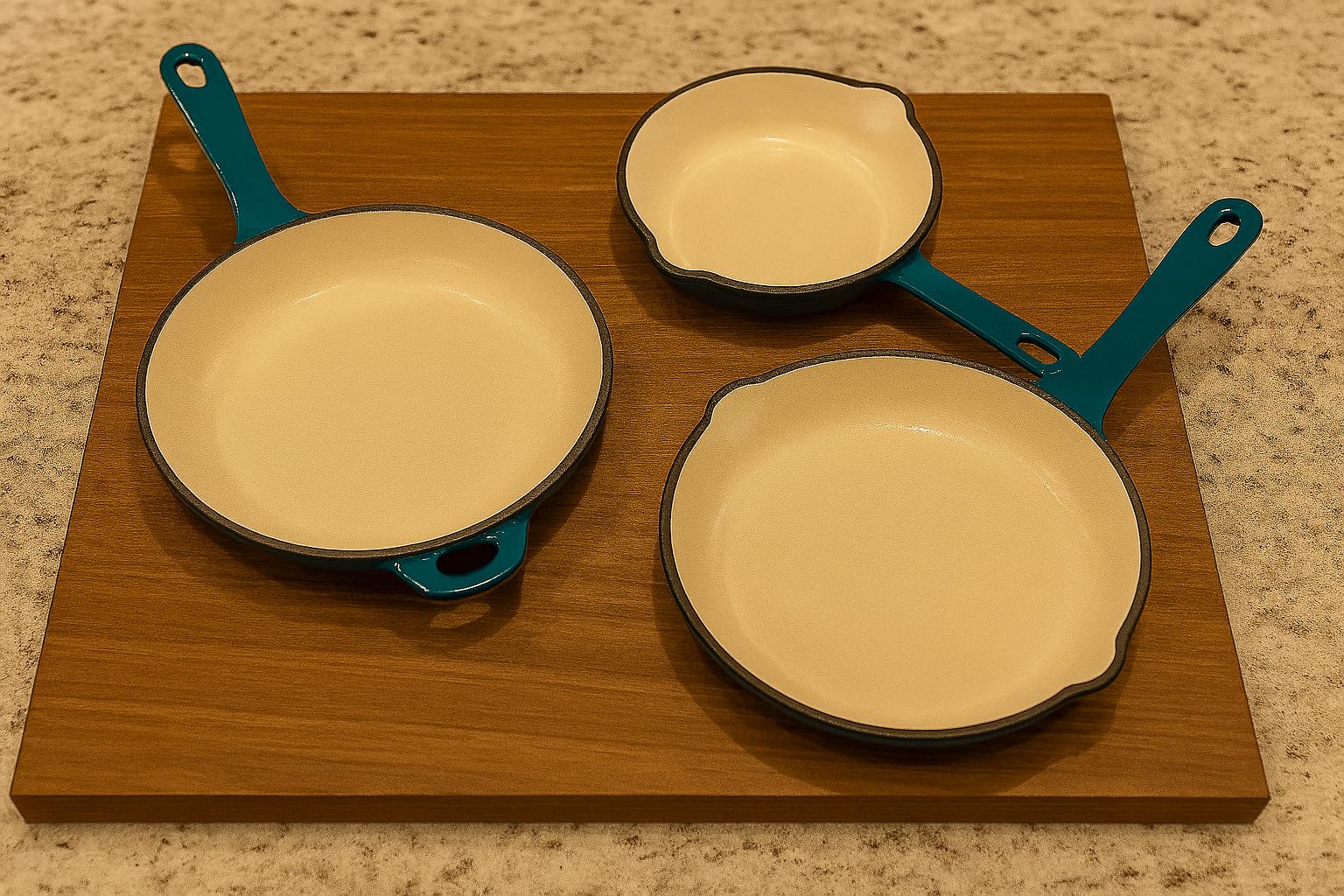 Hisencn Enameled Cast Iron Skillet Set - 3 Piece Ceramic Coated Fry Pan Set (8