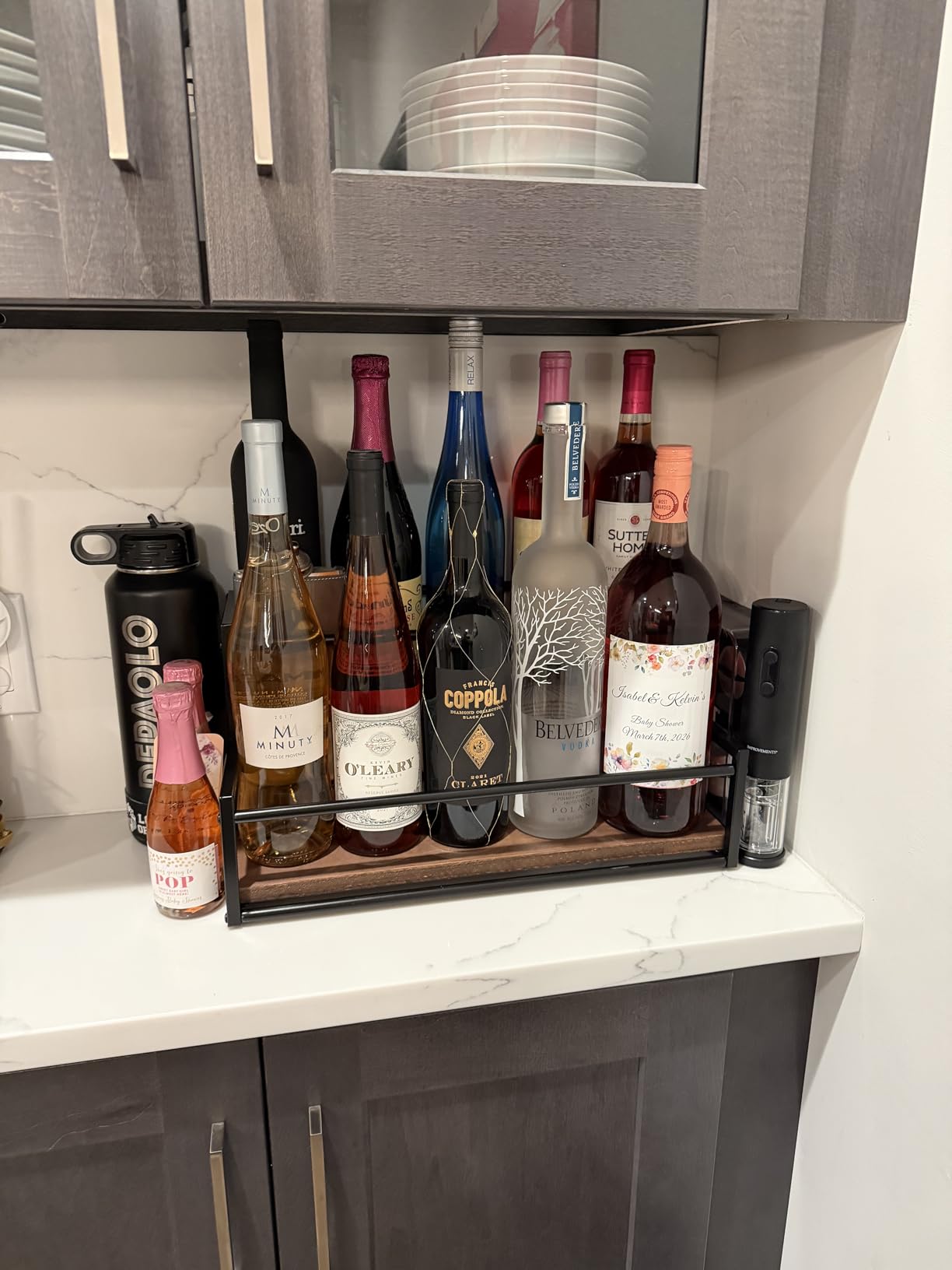THYGIFTREE Liquor Bottle Display Shelf, 2 Tier Coffee Syrup Rack Organizer & Bar Shelf Stand for Liquor, Whiskey, Olive Oil, Kitchen Counter & Home Bar Storage customer photo 1