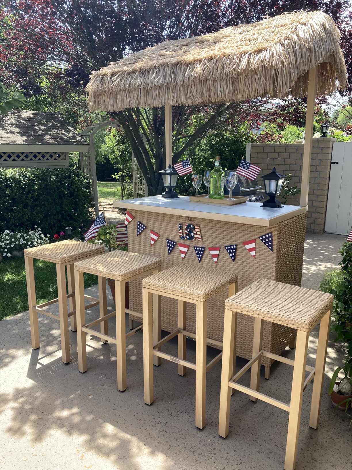 Grand patio Outdoor Tiki Bar Set with Widen Ceramic Top (42