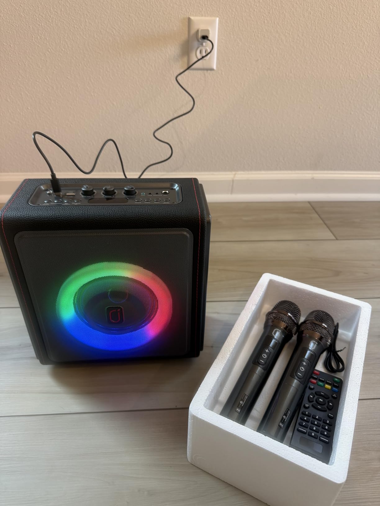 Karaoke Machine, Portable Bluetooth 5.3 Speaker with 2 Wireless Microphones for Adults, 200W Retro Leather PA System with Pitch Correction, Supports TV/TWS/TF Card/USB/AUX/Live (2MICS) customer photo 1