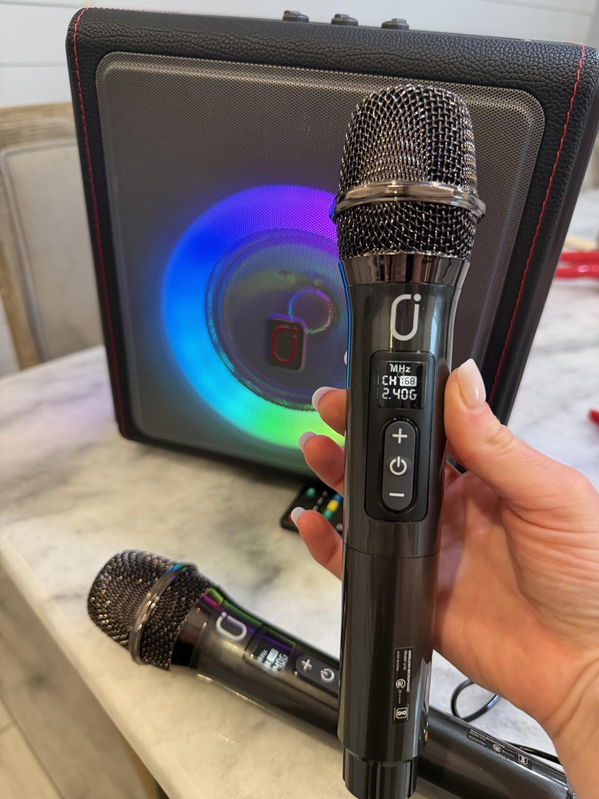 Karaoke Machine, Portable Bluetooth 5.3 Speaker with 2 Wireless Microphones for Adults, 200W Retro Leather PA System with Pitch Correction, Supports TV/TWS/TF Card/USB/AUX/Live (2MICS) customer photo 2