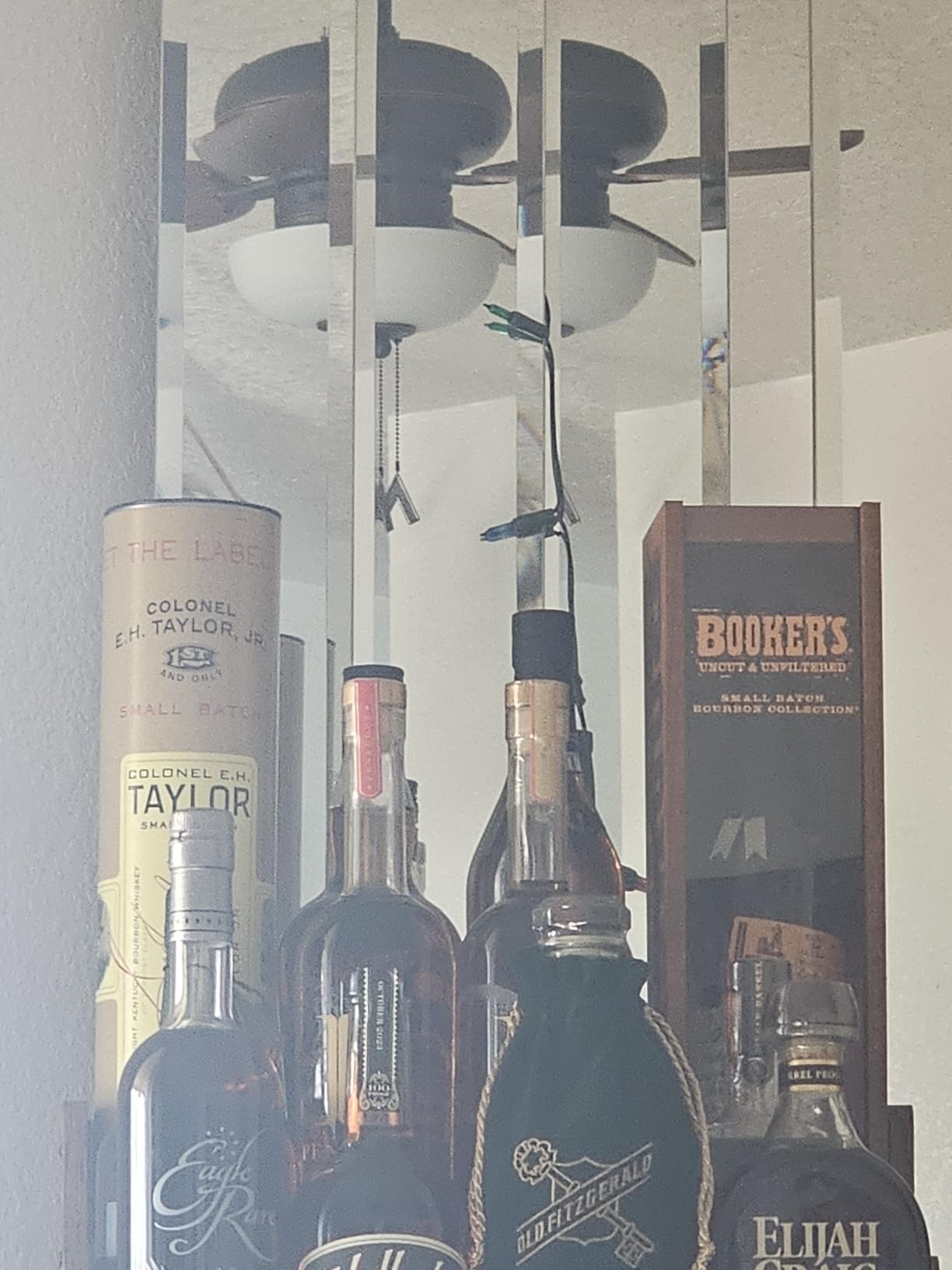 KLM Liquor Bottle Display Shelf, Coffee Syrup Rack Organizer, 3 Step Countertop Liquor Wine Rack, Mini Bar, Liquor Cabinet, Home Retro Bar Shelf Stand for Liquor Whiskey, Spirits customer photo 1