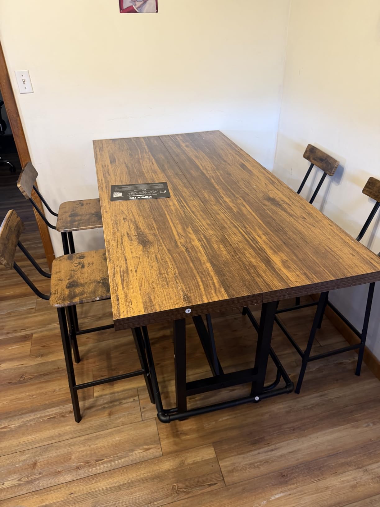 Tribesigns Bar Table, Industrial Counter Height Pub Table with Metal Footrest, 63-Inch Rectangle Wood Kitchen Dining Table, Sturdy Metal Frame, Brown customer photo 1