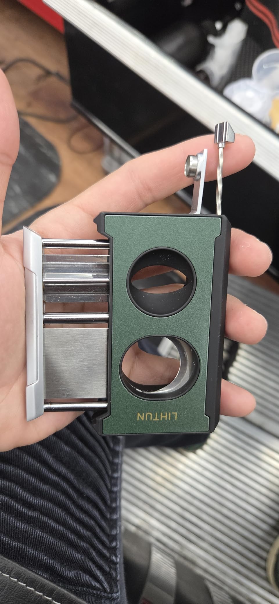 LIHTUN Cigar Cutter Guillotine 4 in 1 One Touch Straight Cut V Cutter with Cigar Punch Cigar Draw Enhancer, Stainless Steel Double Blade Cigar Clippers, Cuts Up to 60 Ring Gauge Cigars, Gift for Men customer photo 2