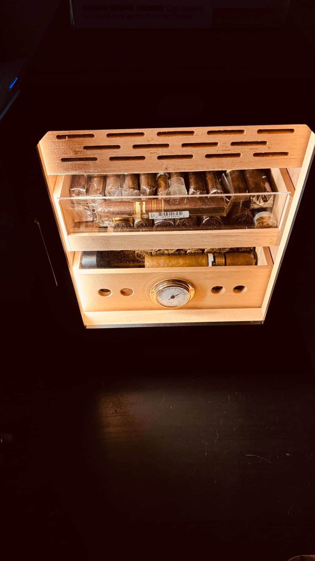 Cigar Humidor, Lighted Control Magnetic Door Desktop Cigar Humidor Cabinet, with Cigar Accessory Drawer and 2 Humidifiers 3 Layer Large Capacity Humidor, Hold 100-150 Cigars (Brown) customer photo 2