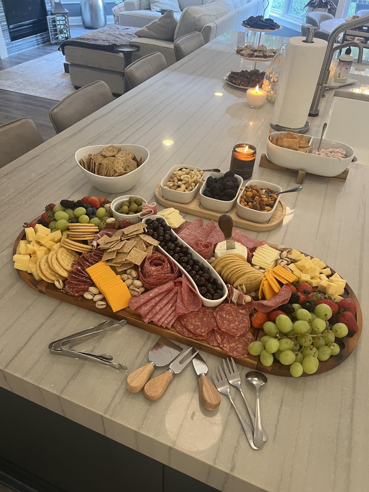Extra Large Charcuterie Boards, 30'' x 13'' Acacia Cheese Board 3 Part Magnetic Long & Round Boards with Knife Set, Wine Opener & Cheese Marker, Unique Serving Tray for Birthday, Wedding Gift customer photo 1