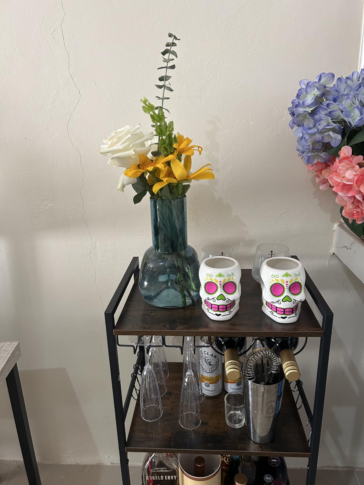 TUTOTAK Bar Cart, Home Bar Serving Cart with 3-Tier Shelf, Drink Cart with Wine Rack, Glass Holder, Rolling bar carts for the Home, Living Room, Brown BC01BB035 customer photo 2