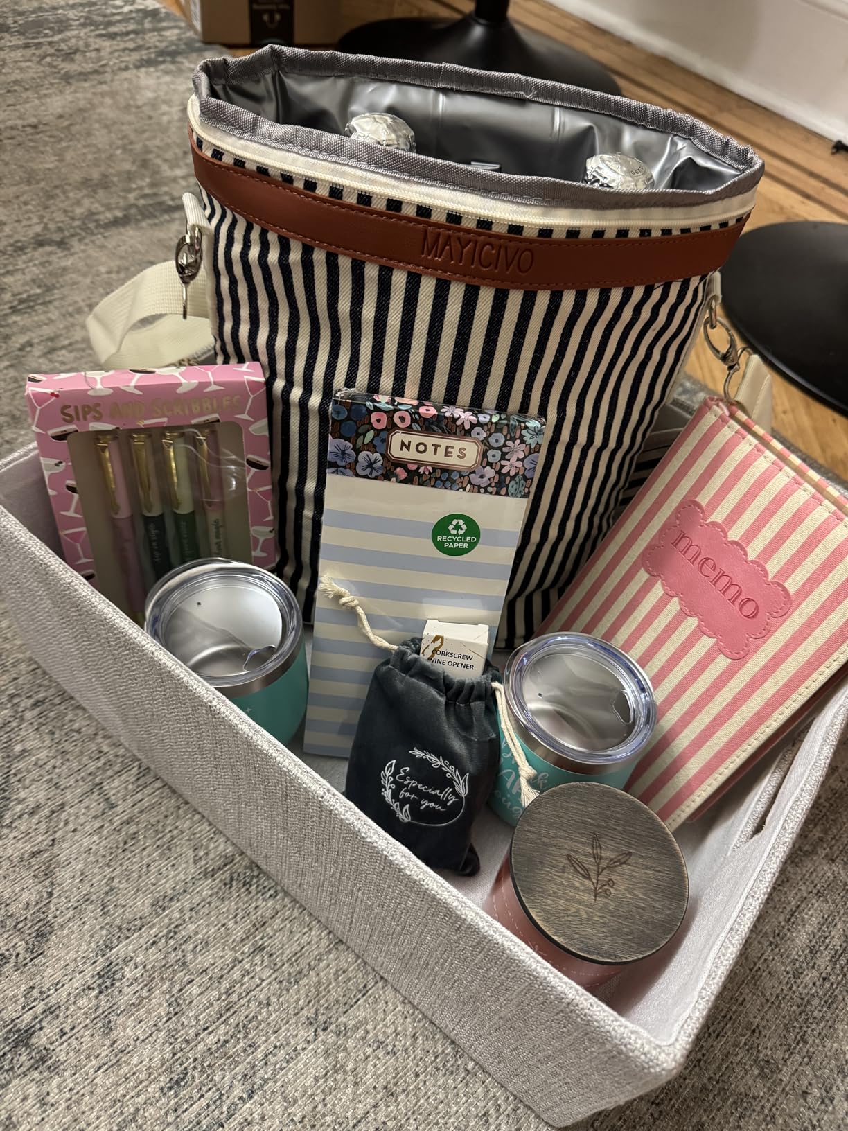 Birthday Gifts for Women Men - Mothers Day Wine Gift Baskets For Woman Mom, Her, Women, Friend, Wine Lovers, Self Care Package, Insulated Wines Tote Bag Carrier w/ Tumblers & Wines Accessories Set customer photo 1