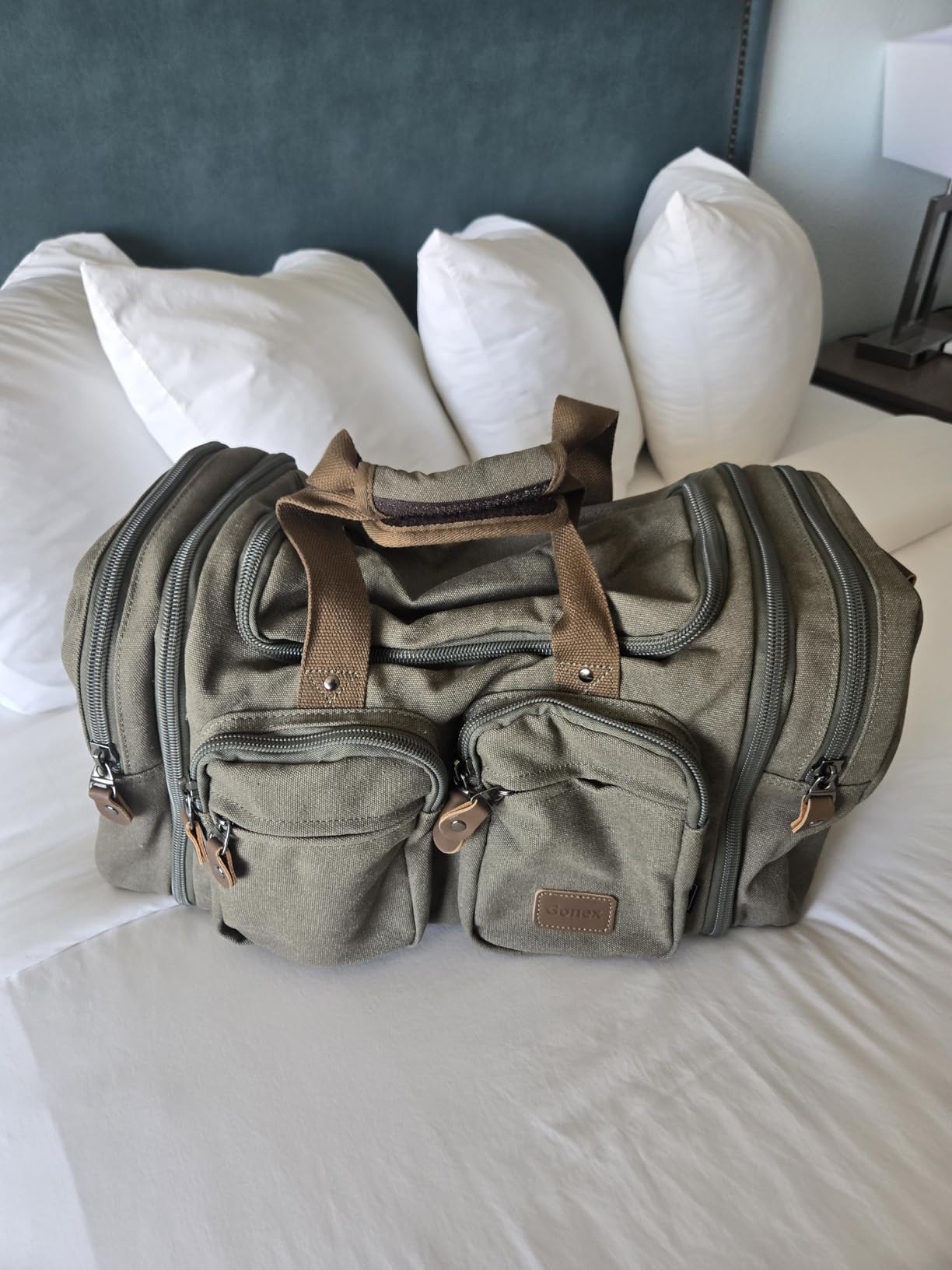 Gonex Canvas Duffle Bag for Travel, Expandable Water Resistant 50L Carry on Duffel Overnight Weekender Gym Bag with Wet Dry Separation Pocket & Suitcase Handle Sleeve, Dark Grey customer photo 1