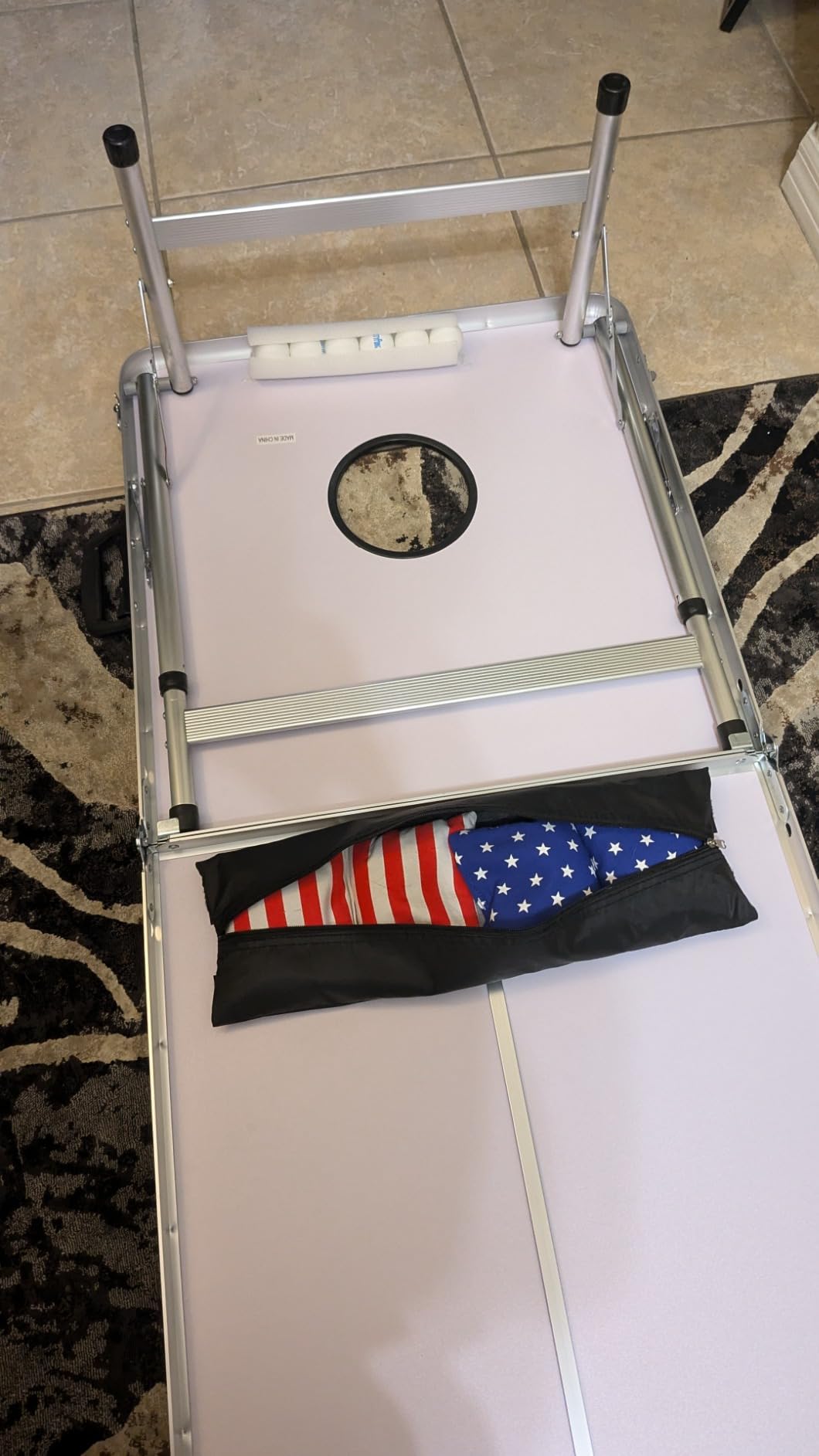 New & Improved 2-in-1 Cornhole Boards & Party Pong Table w/Optional LED Lights (Black-USA-Football-Wood-Custom) - Choose Your Model customer photo 2