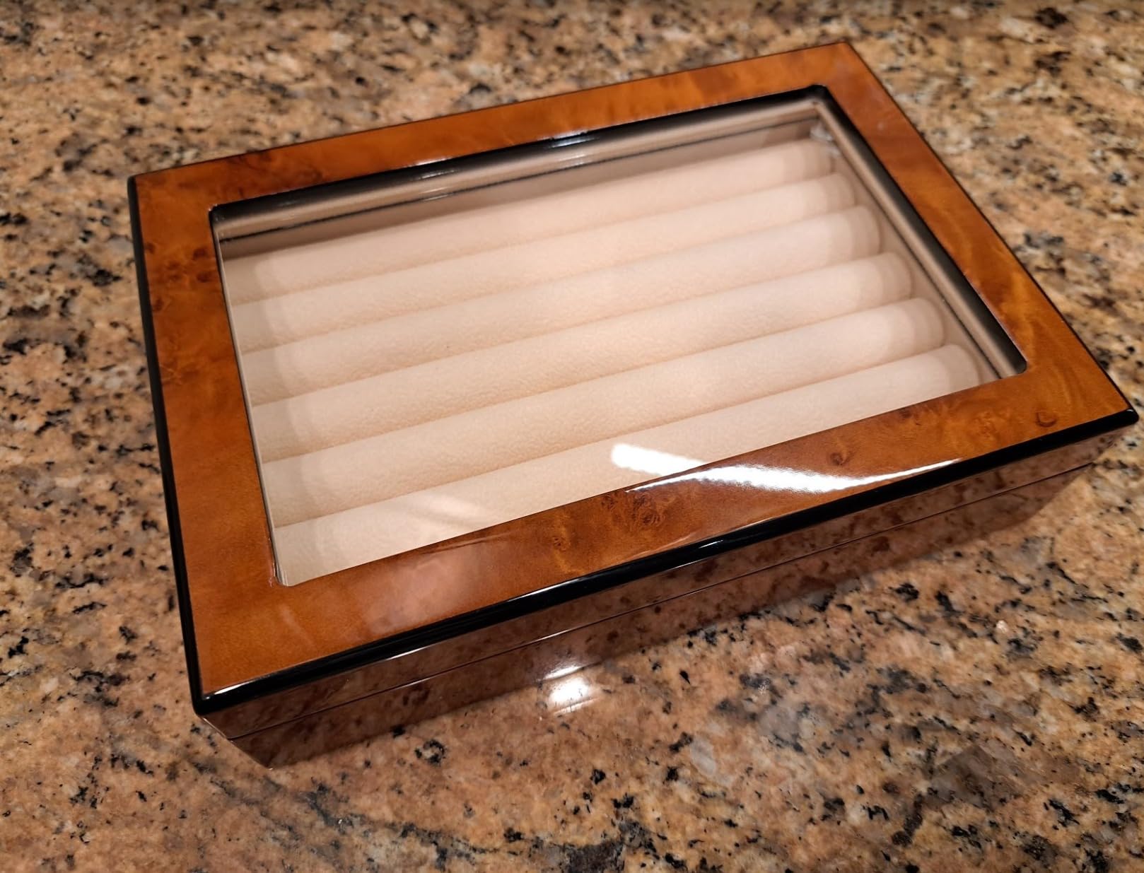 Cufflink Box, Ring Organizer Storage Case, Mens Jewelry Display Holder - Magnet Closure, Large Glass Window (Natural) customer photo 1