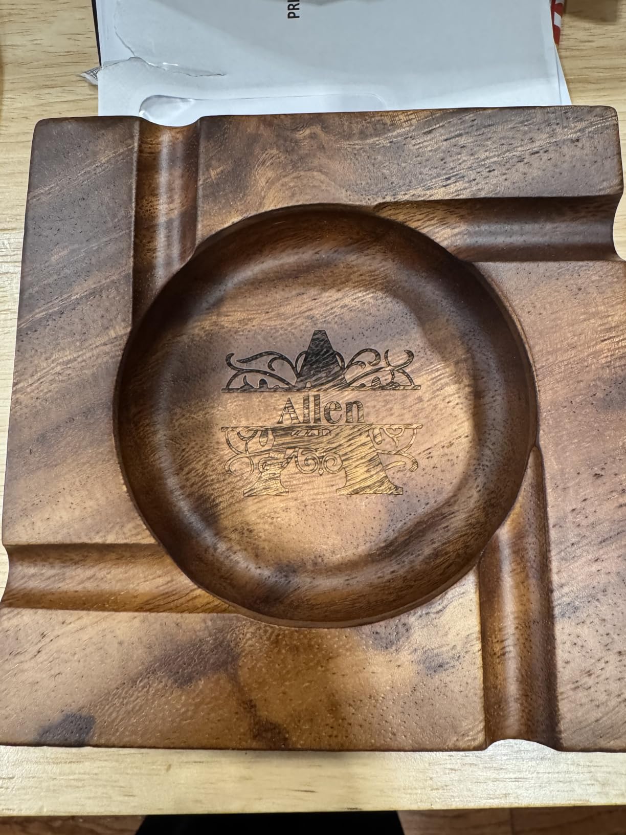 Personalized Wood Cigar Ashtray for Men Custom Name Text Cigar Accessories Ashtrays for Husband Indoor Outdoor Cigars Ash Tray Customizable Gifts for Men Father's Day Christmas customer photo 1