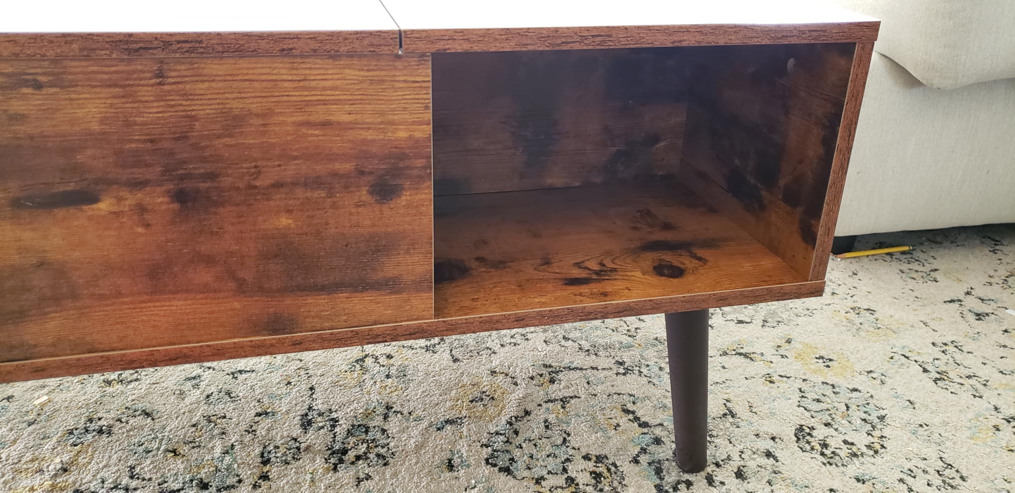 Sweetcrispy Wood Coffee Table Lift Top Coffee Tables for Living Room Office, Small Rising Wooden Center Tables with Large Storage Shelf and Hidden Compartment, Brown customer photo 2
