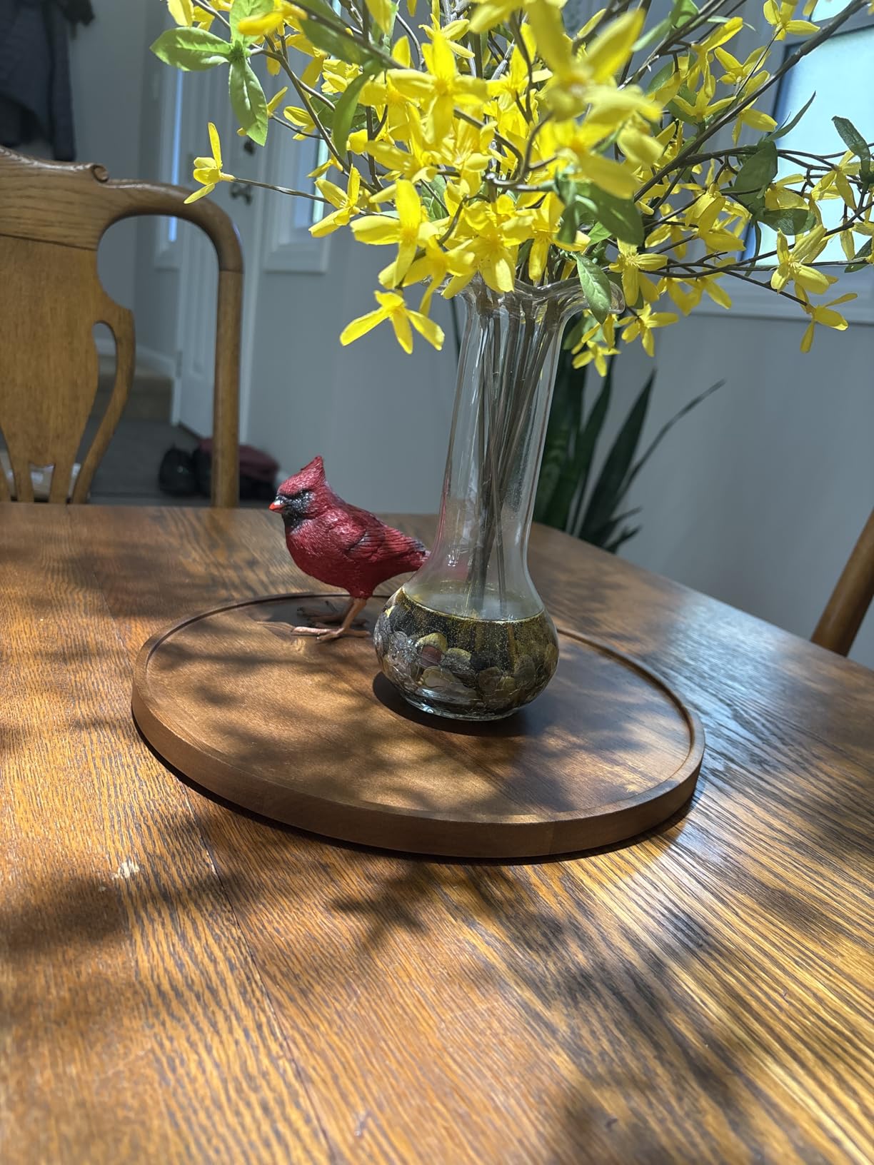 12 Inch Acacia Wood Round Tray, Wooden Decorative Serving Coffee Table Tray Centerpiece Candle Holder for Farmhouse Kitchen Dining Room Home Decor Coffee Table Decor and Accessories customer photo 2
