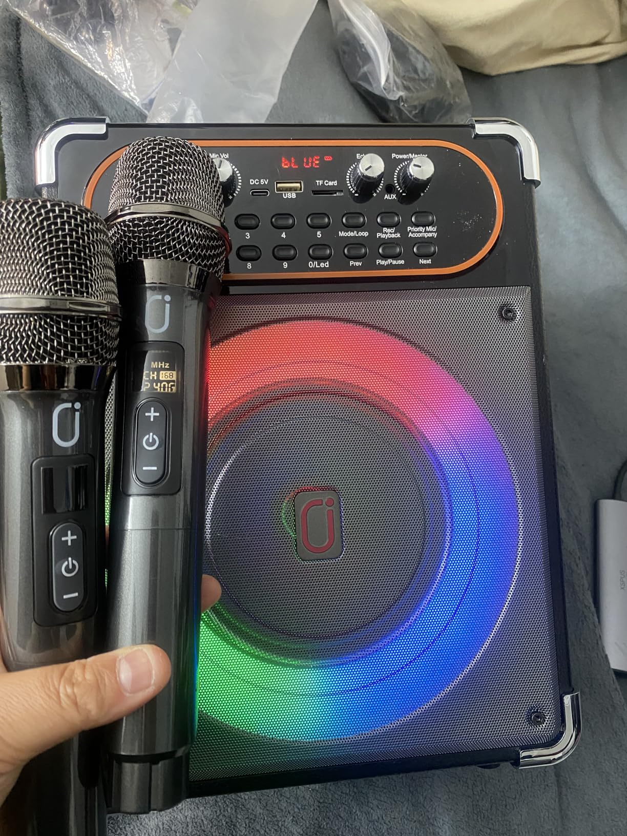 HWWR Karaoke Machine with 2 Wireless 0-Delay Microphones for Adults, Portable Bluetooth 5.3 Speaker with Echo Adjustment and Powerful Sound, Supports TWS/TV/Guitar for Family Party, Backyard BBQ (2 Mics) customer photo 2