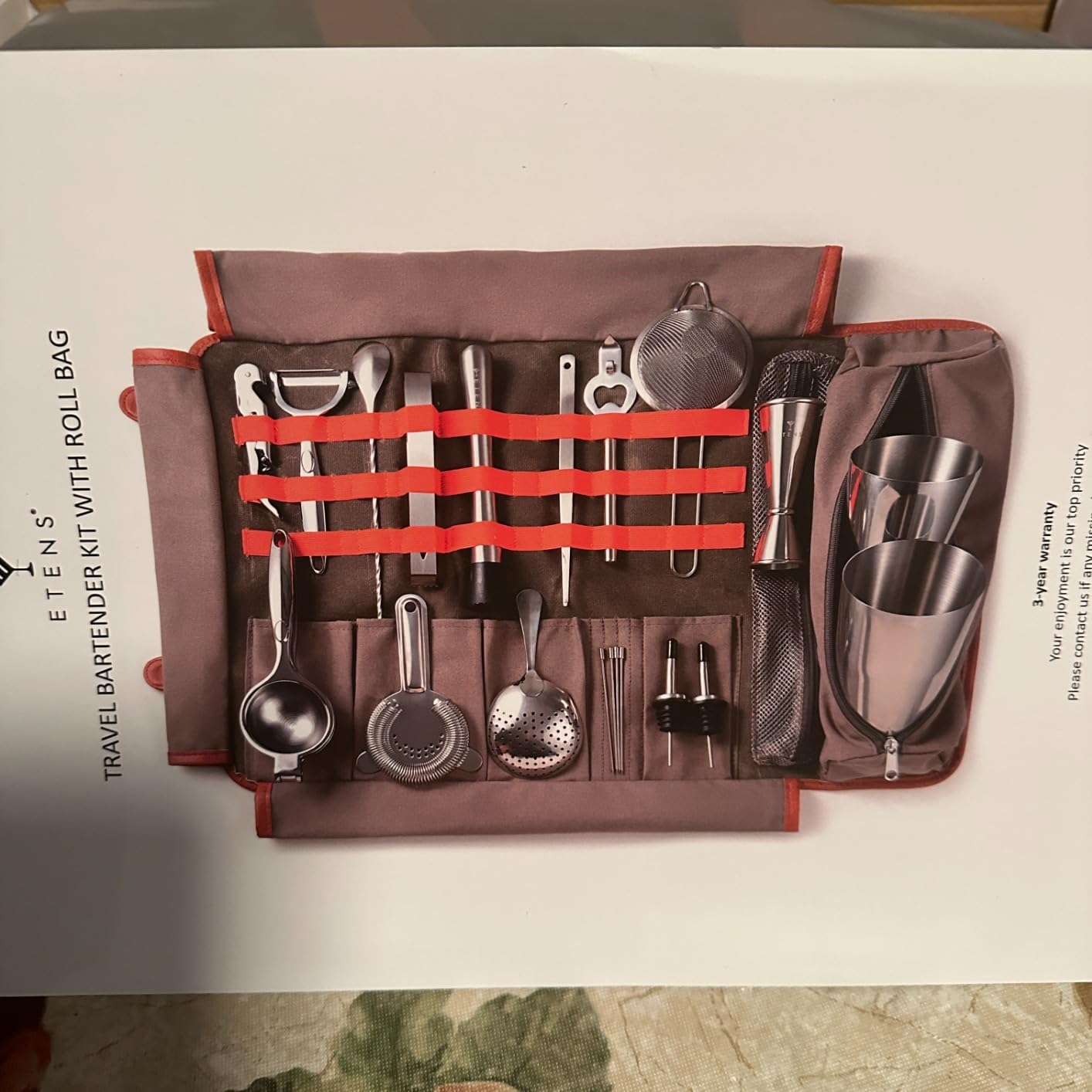 Etens Travel Bartender Kit - 22-Pc Bartending Kit with Bar Tools Bartender Accessories, Waxed Canvas Tool Bag - Professional Stainless Steel Bar Tools Set with Standard Jigger, Unbreakable Squeezer customer photo 1