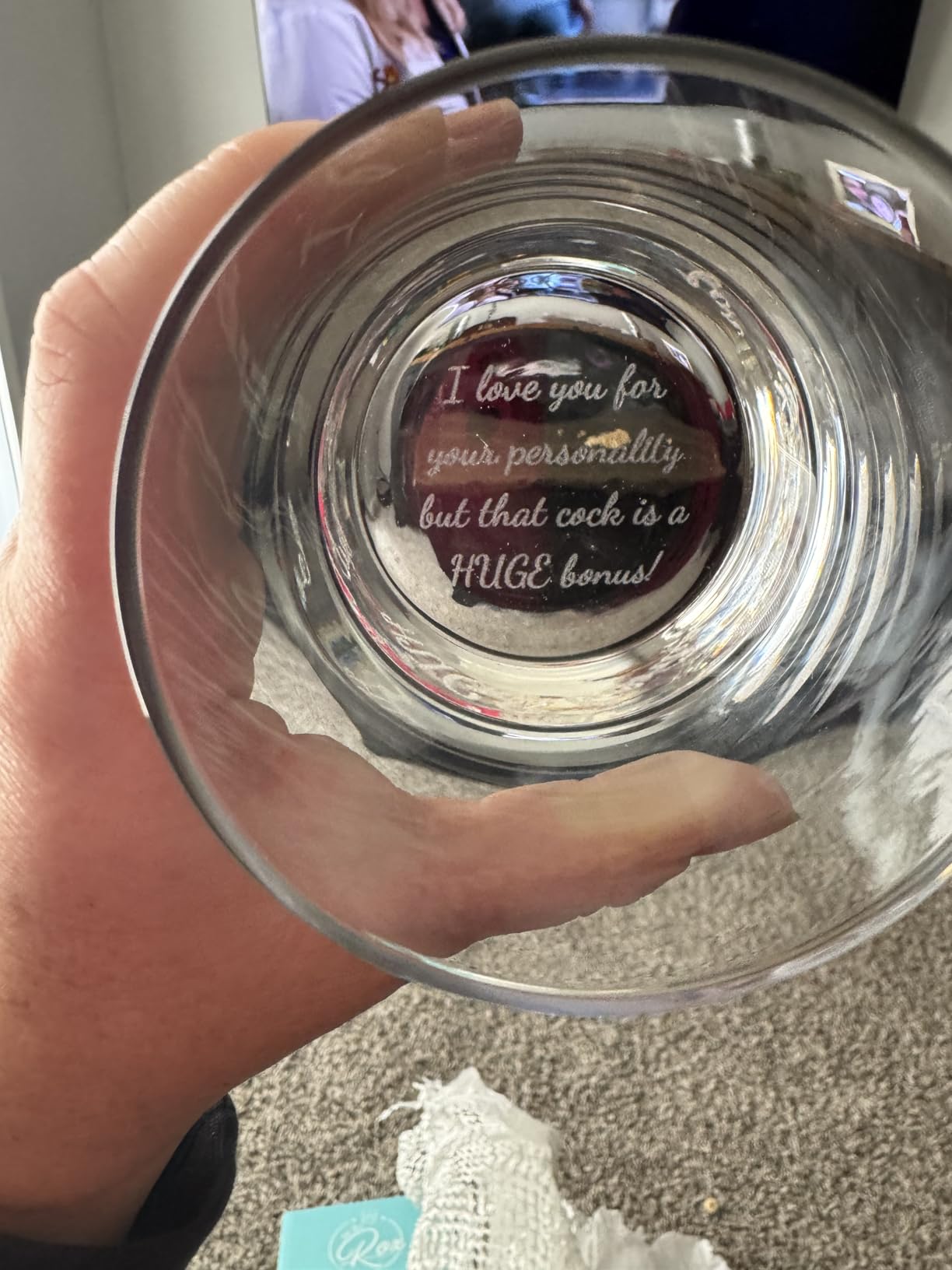 On The Rox Engraved Whiskey & Bourbon Glass Gifts - Fun Message Gift For Him - Personalized 11 oz Engraved Message Scotch Glass (I Love You) customer photo 1