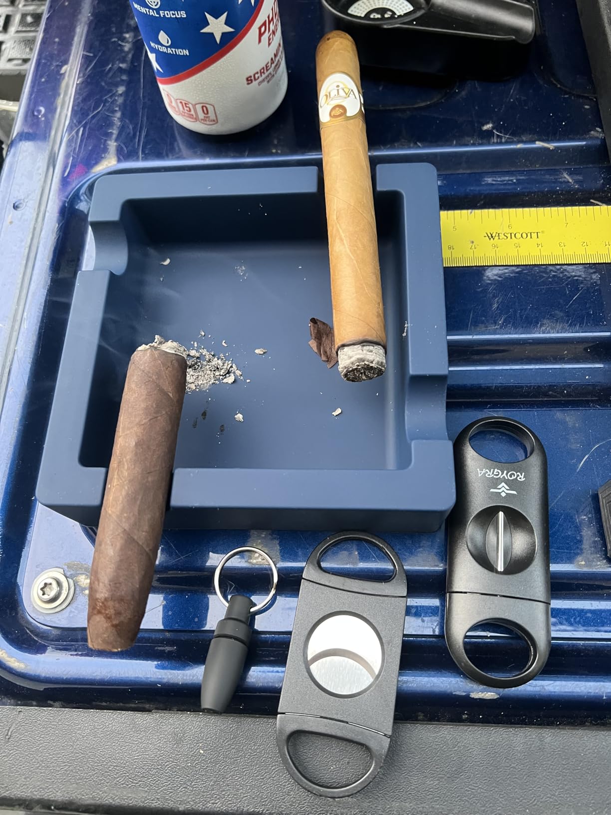 roygra Outdoor Ashtray, Ash Tray Outdoors, Cigar Ashtray for Outside Patio with 3 Cutter, Silicone Ashtrays for Outdoors with 4 Holder, Cigars Smoking Accessories for Men customer photo 1