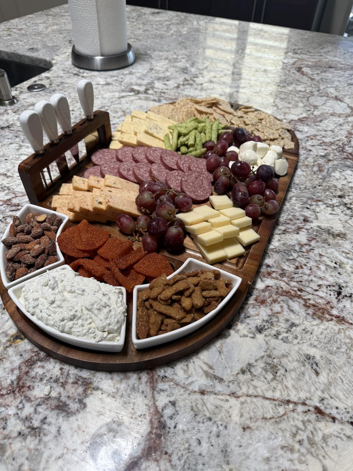 Large Wooden Charcuterie Board Set (Premium Finish) - 3-Piece Magnetic Long Serving Board Tray with Charcuterie Accessories - Acacia Wood Cheese Platter with Cheese Knife Set & Dishes - Brown customer photo 1