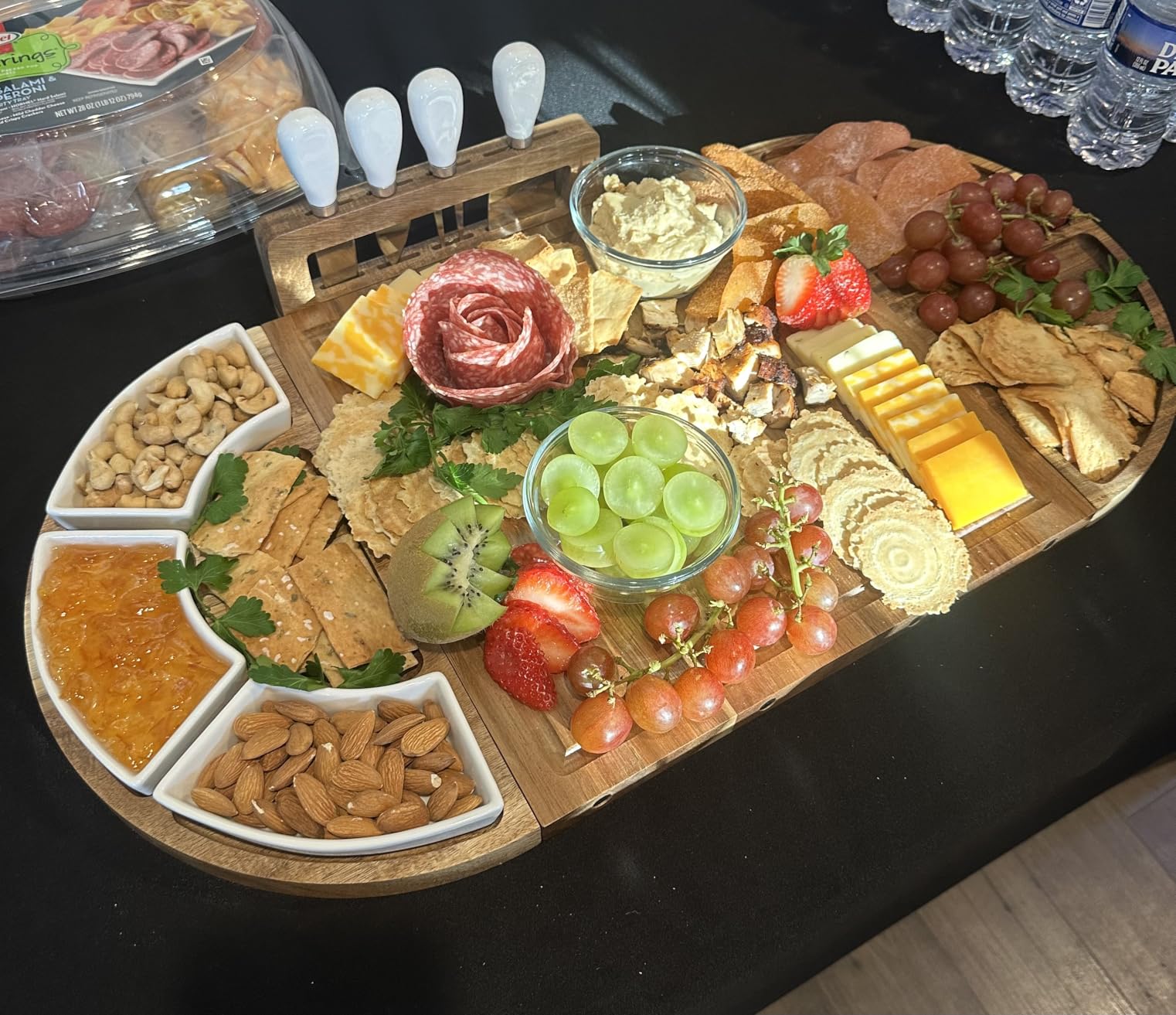 Large Wooden Charcuterie Board Set (Premium Finish) - 3-Piece Magnetic Long Serving Board Tray with Charcuterie Accessories - Acacia Wood Cheese Platter with Cheese Knife Set & Dishes - Brown customer photo 2