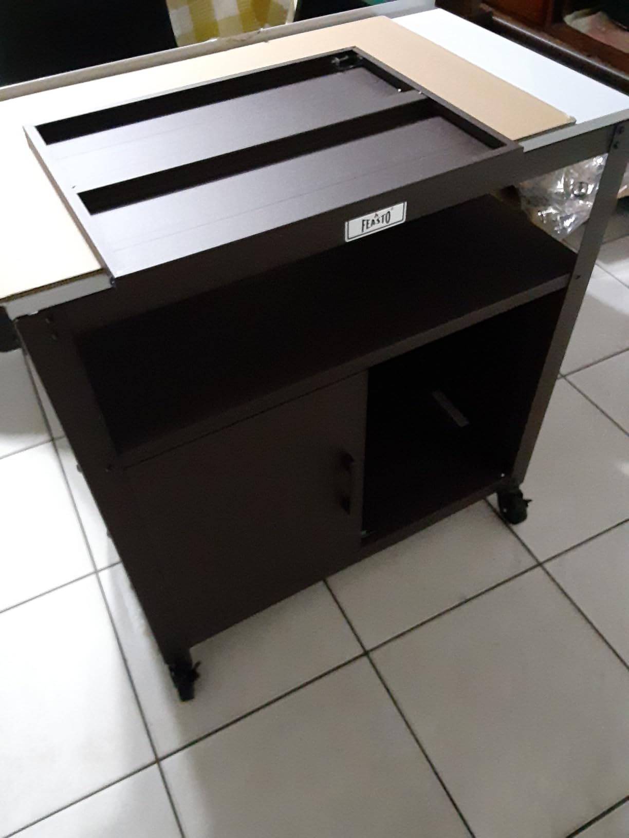 Feasto Outdoor Grill Cart with Stainless Steel Tabletop and Storage Cabinet, Movable Kitchen Island with Wheels for BBQ Food Prep, Brown customer photo 1