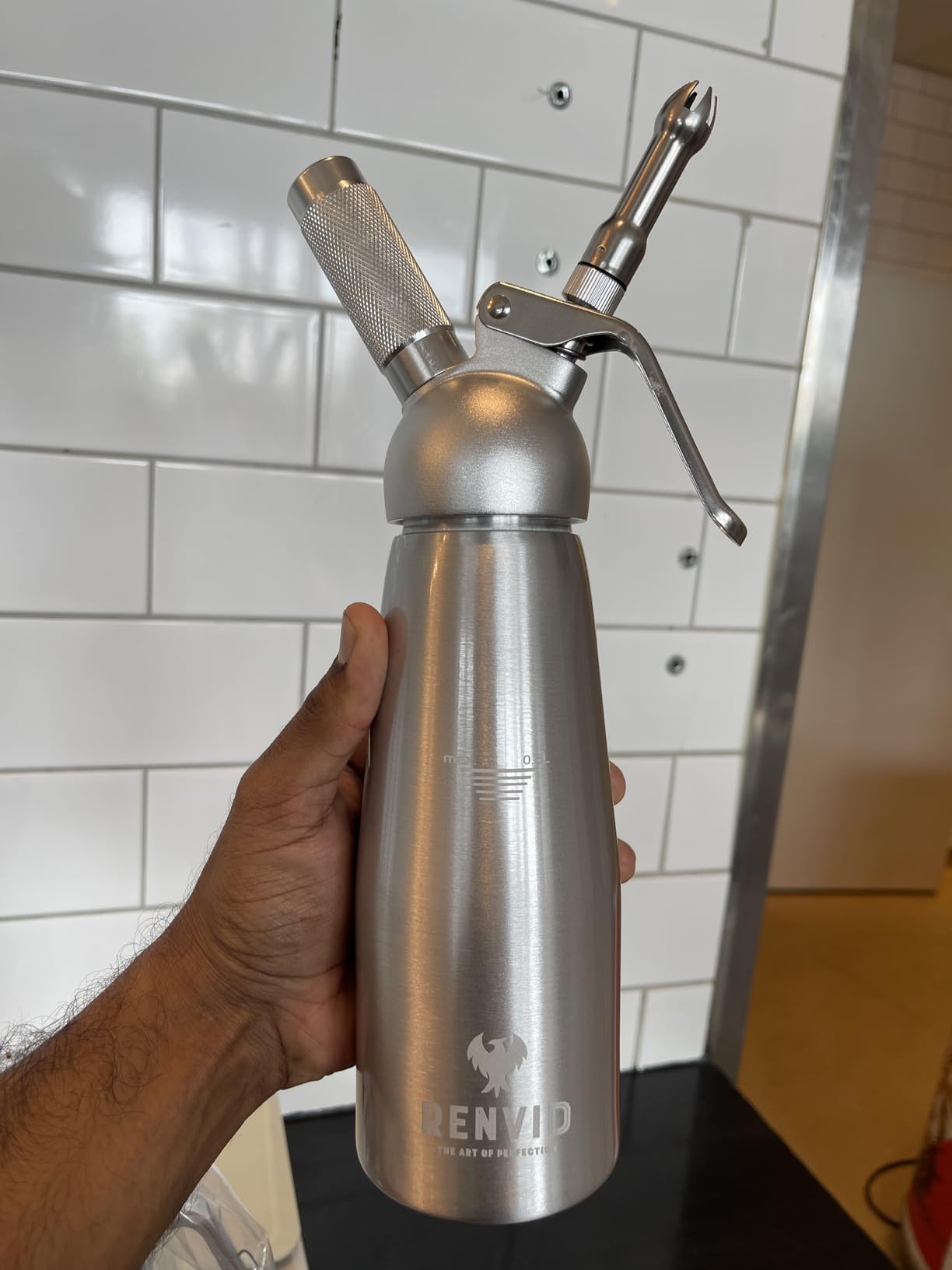 Professional Whipped Cream Dispenser - 500mL Aluminium Whip Maker Canister with 2 Sets of Stainless Steel & Plastic Tips, Cleaning Brush & Mesh Storage Bag - Leak-Proof & Easy to Use for Homemade Desserts customer photo 1