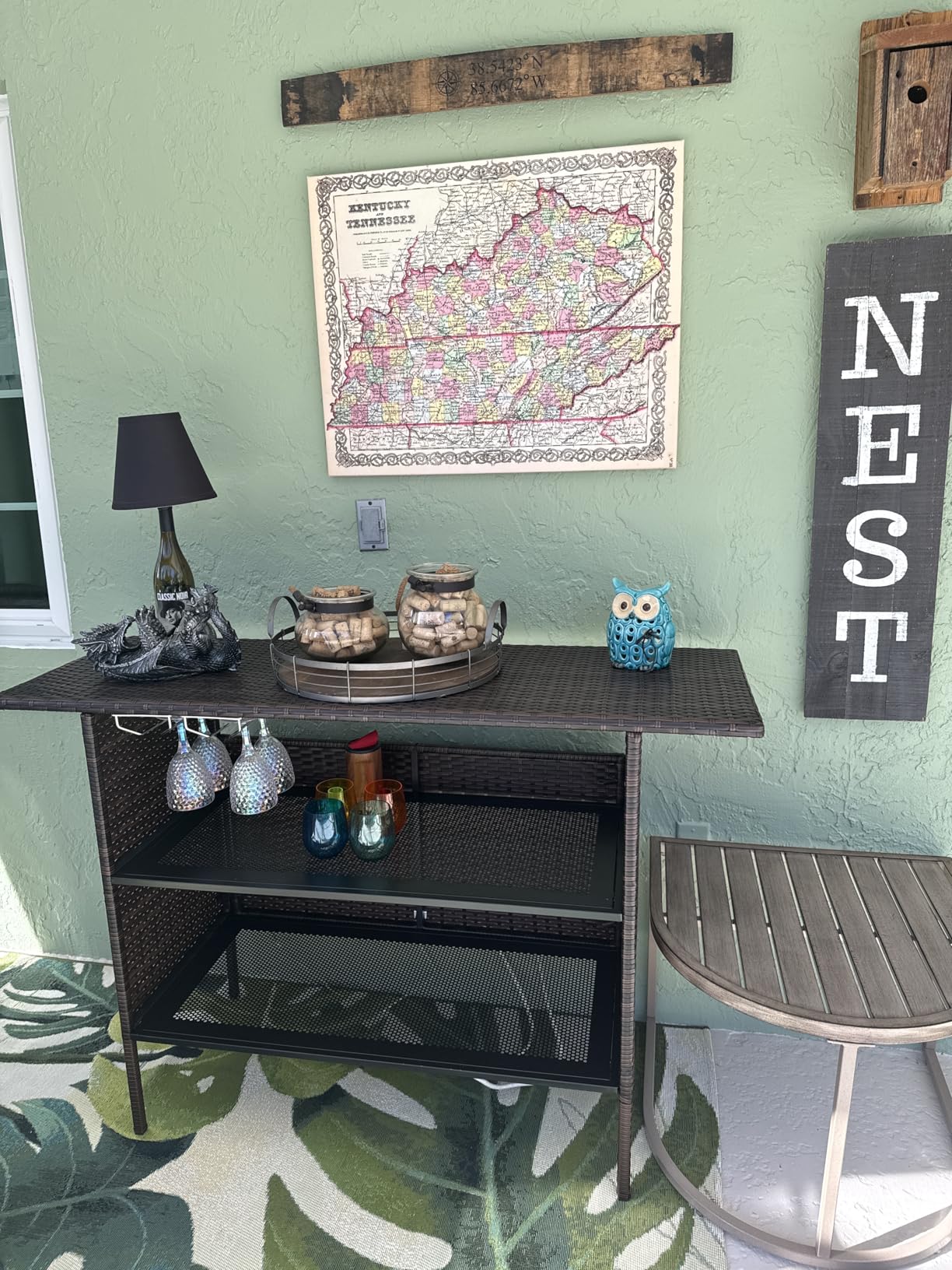 VINGLI Wicker Outdoor Bar Cart with Storage and Wheels, Outdoor Bar Table Serving Cart Rattan Bar Cart with Glass Top and Shelf for Pool, Party, Backyard, Porch (Black) customer photo 2