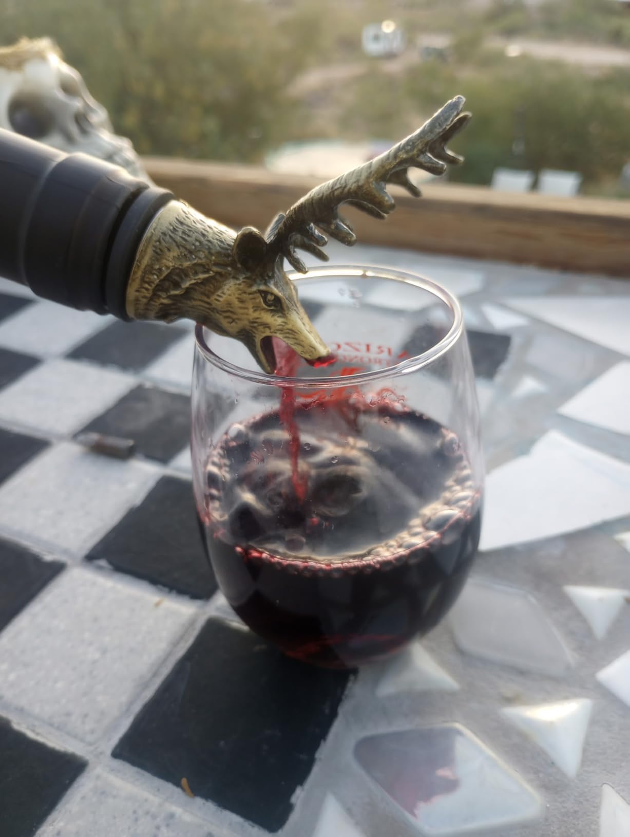 Deer Head Liquor Pourers Spout, Deer Wine Bottle Pourer and Stopper for Wine Spirits, Stag Gifts Birthday Gifts Hunting Gifts for Hunters Men Women, Bronze customer photo 1