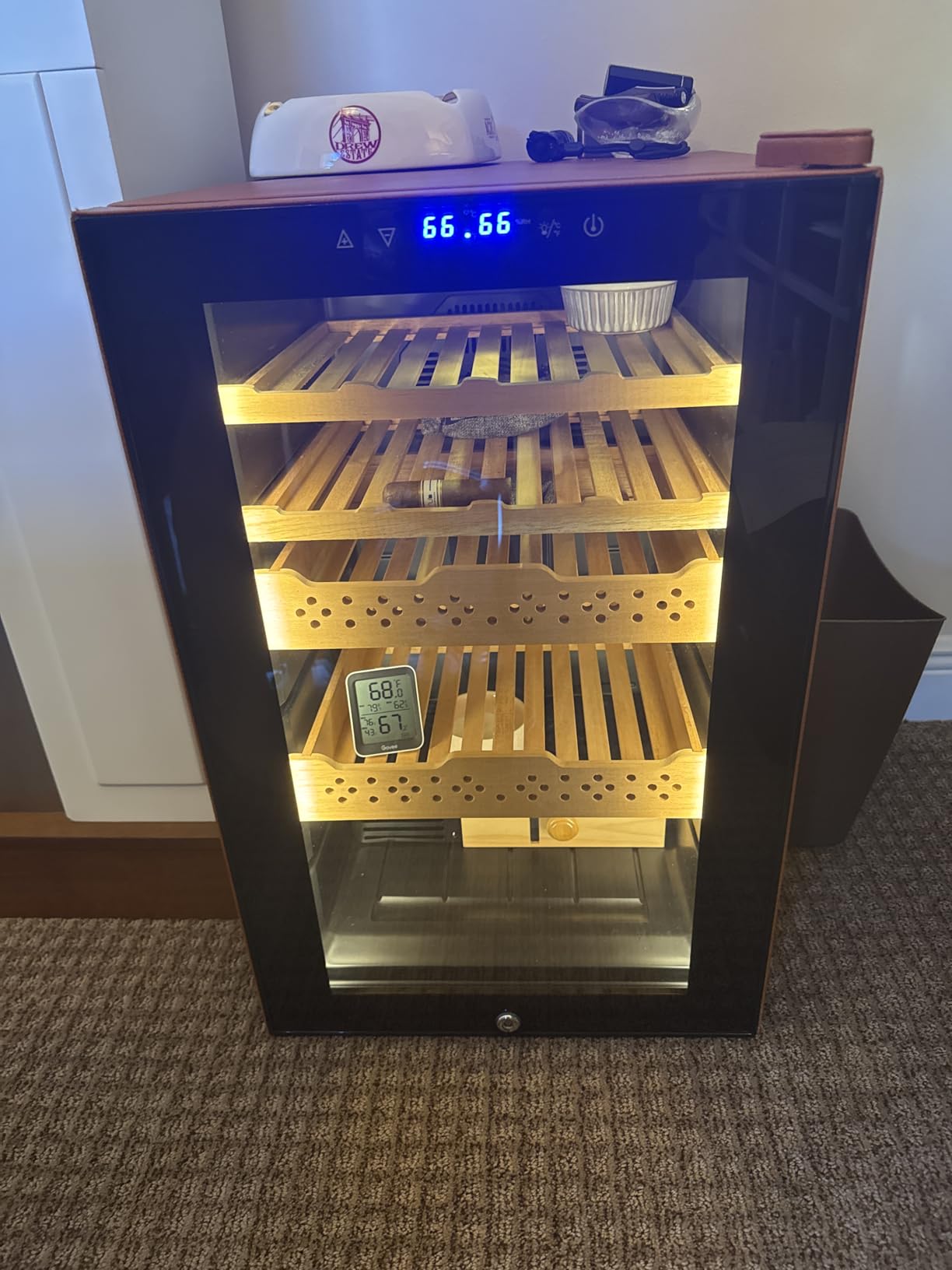 Electric Humidor, 70L 400 Counts Large Capacity, Thermostatic Cooling Humidor Cabinet with Smart Humidity & Temp Control, Spanish Cedar Wood Shelves, Safety Lock customer photo 2
