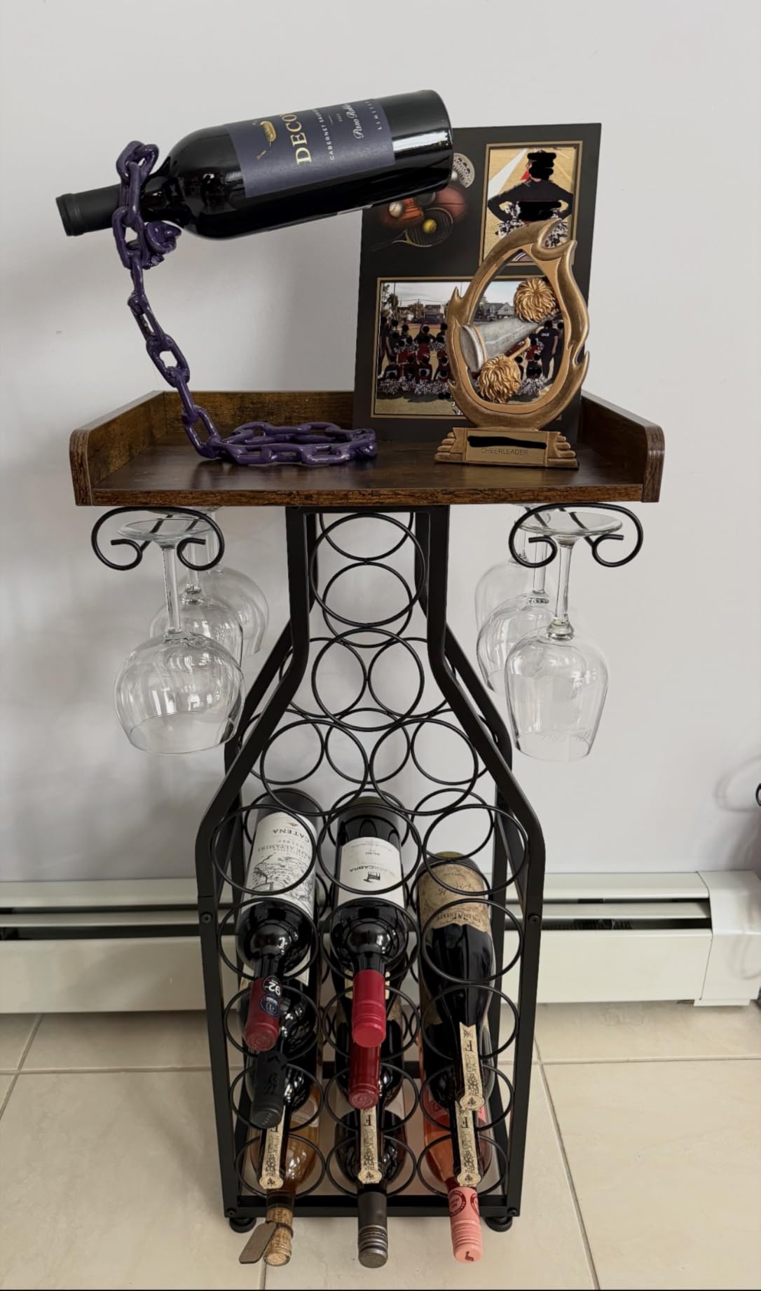 X-cosrack Wine Rack Freestanding Floor, Wine Storage Rack Mini Bar Table with Tabletop, Glass Holder Wine Bottle Display Stand Liquor Cabinet for Home Bar Kitchen Living Room customer photo 1