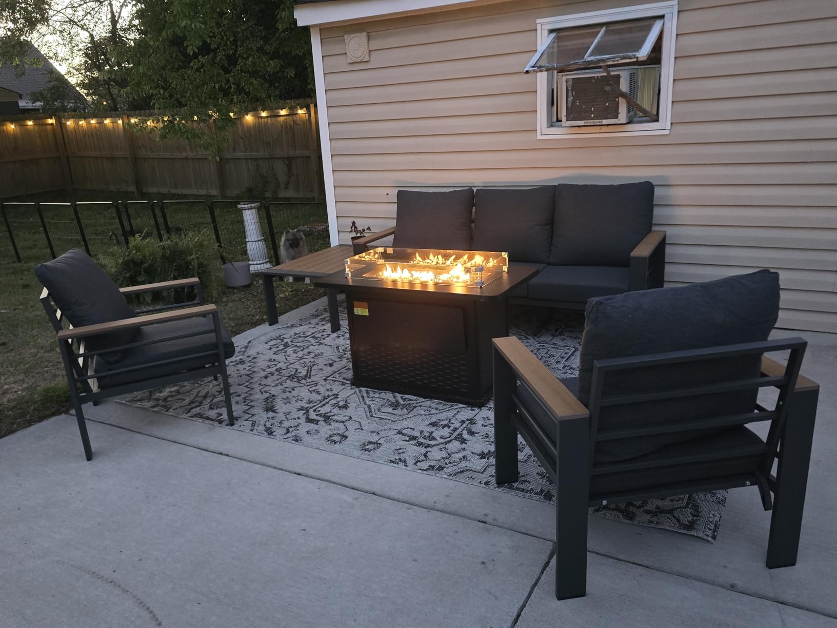 Ciays 43-Inch Rectangular Propane Fire Pit with 60,000 BTU Output, Fire Pit Table Premium Gas for Outside Patio with 304 Stainless Steel H-Burner, Glass Stones, and Wind Guard, Black customer photo 1