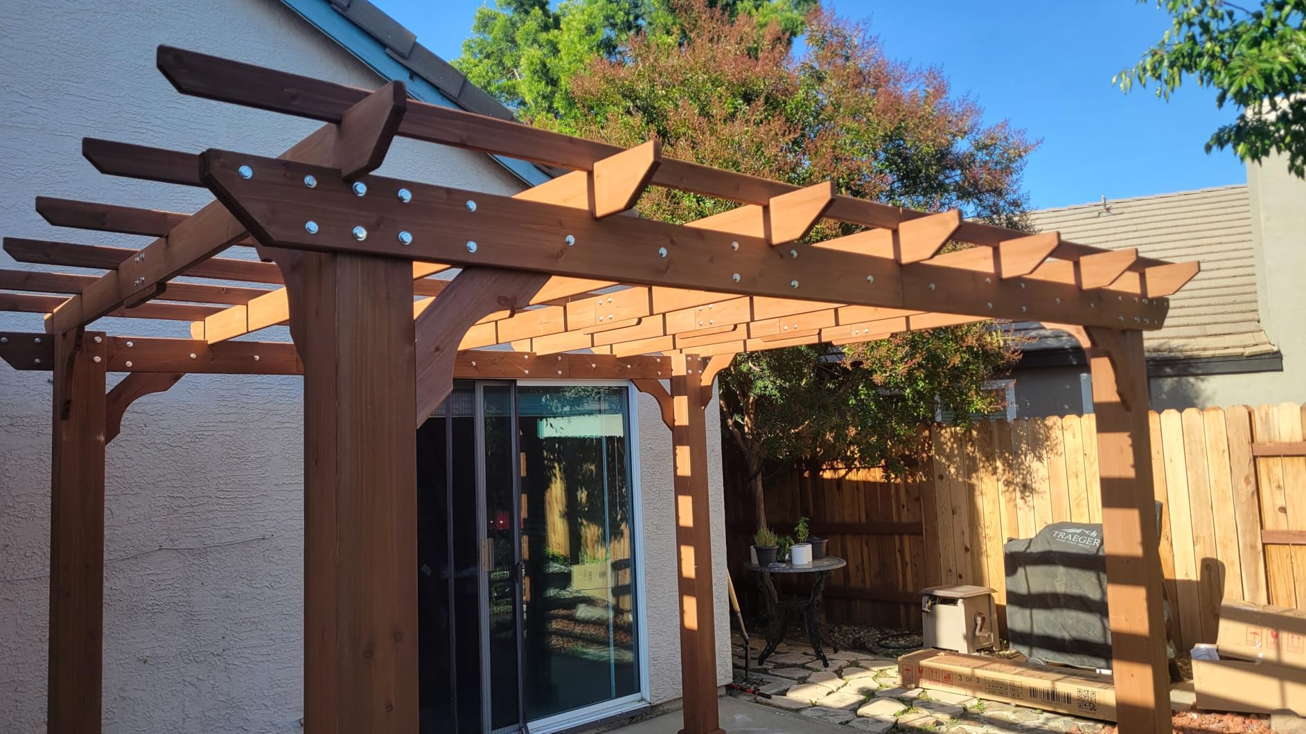 BlueWish 10' x 12' Patio Pergola, Cedar Wood Pergolas with Solid Structure, Pergola Kits, Outdoor Pergolas and Gazebos with Slatted Trellis Roof for Deck Backyard Grill Party Garden customer photo 1