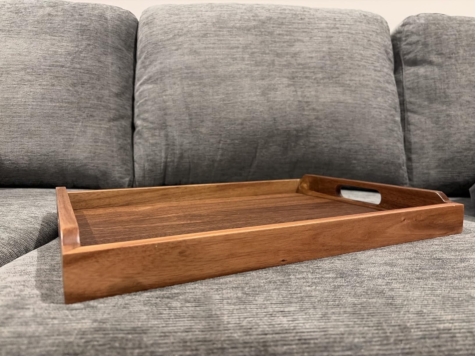 Amazon Basics Wooden Serving Tray with Built-in Handles, Acacia Wood, 17 x 12 in. customer photo 1