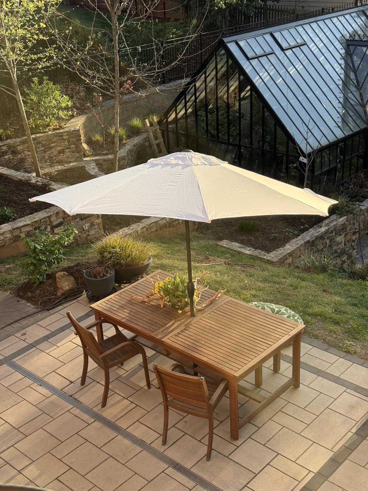 Midtown Umbrellas - 10-Year-No-Fade 9 Ft Patio Umbrella with Terylast Fabric, Auto-Tilt Aluminum Frame and 8 Reinforced Ribs for Deck, Pool, Garden & Beach - Chestnut Beige Canopy, Black Pole customer photo 1