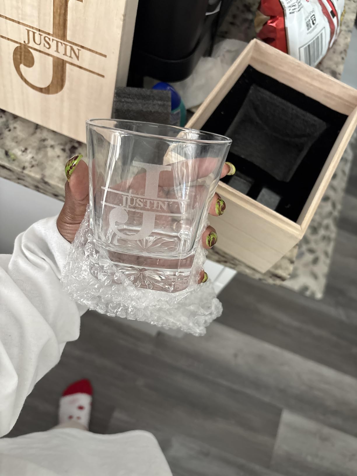 Personalized Groomsmen Whiskey Glass Gift Set - 4 Designs Custom Groomsman Gift - Personalized Wedding Bourbon Cup - 11 oz Engraved Groomsmen Scotch Glass in Wooden Box customer photo 1