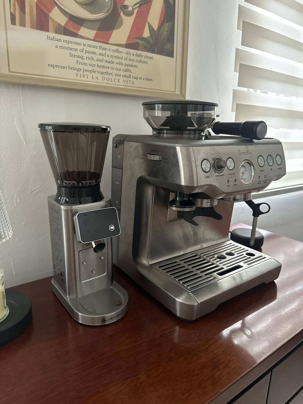 AMZCHEF Conical Burr Coffee Grinder, 48 Grind Settings, Anti-Static Burr Mill with Precision Timer & LED Touchscreen, for Espresso, Drip, Pour Over, Cold Brew & French Press, Stainless Steel, Silver customer photo 1